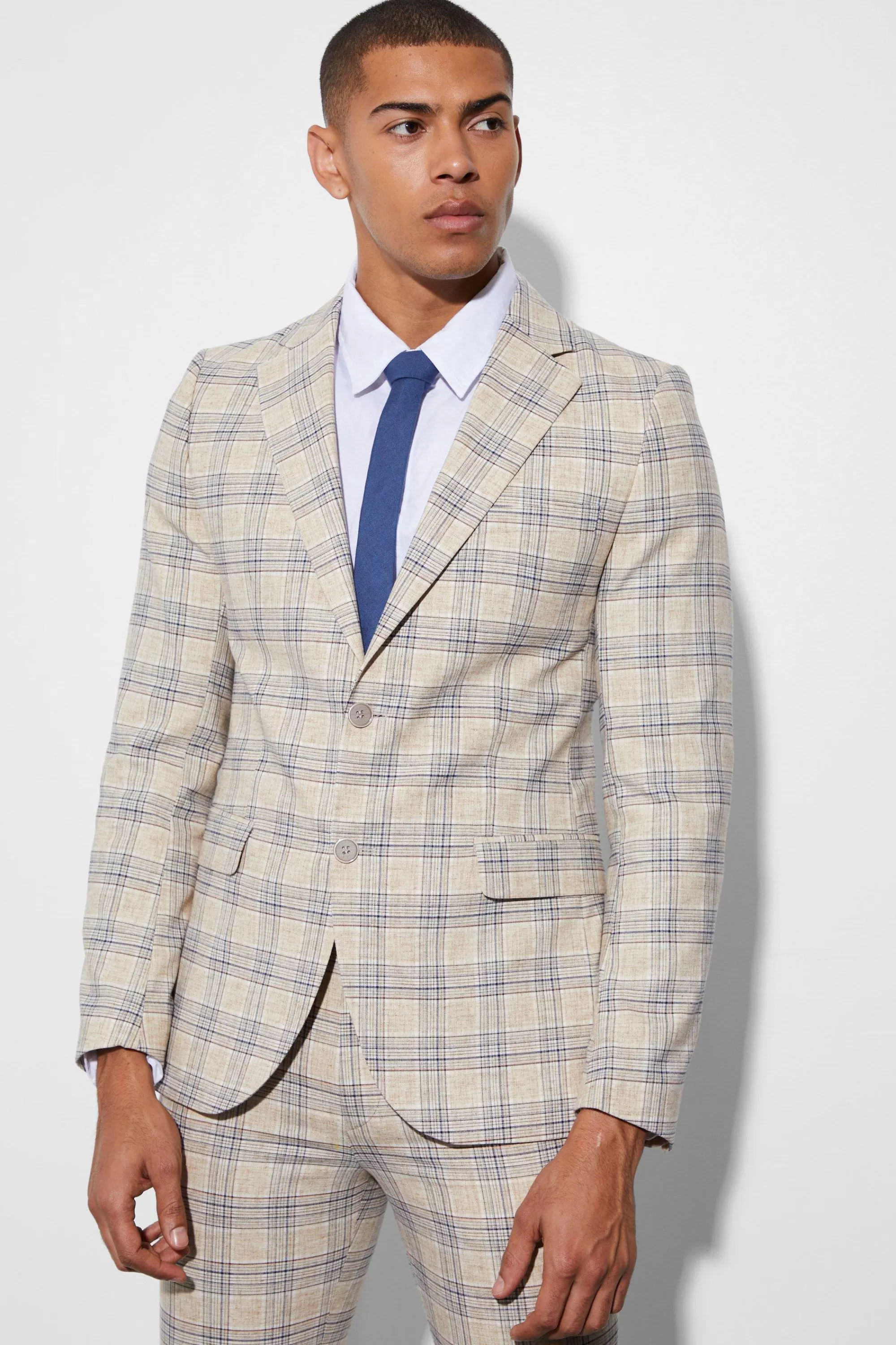 boohooMAN Skinny Single Breasted Check Suit Jacket | UK