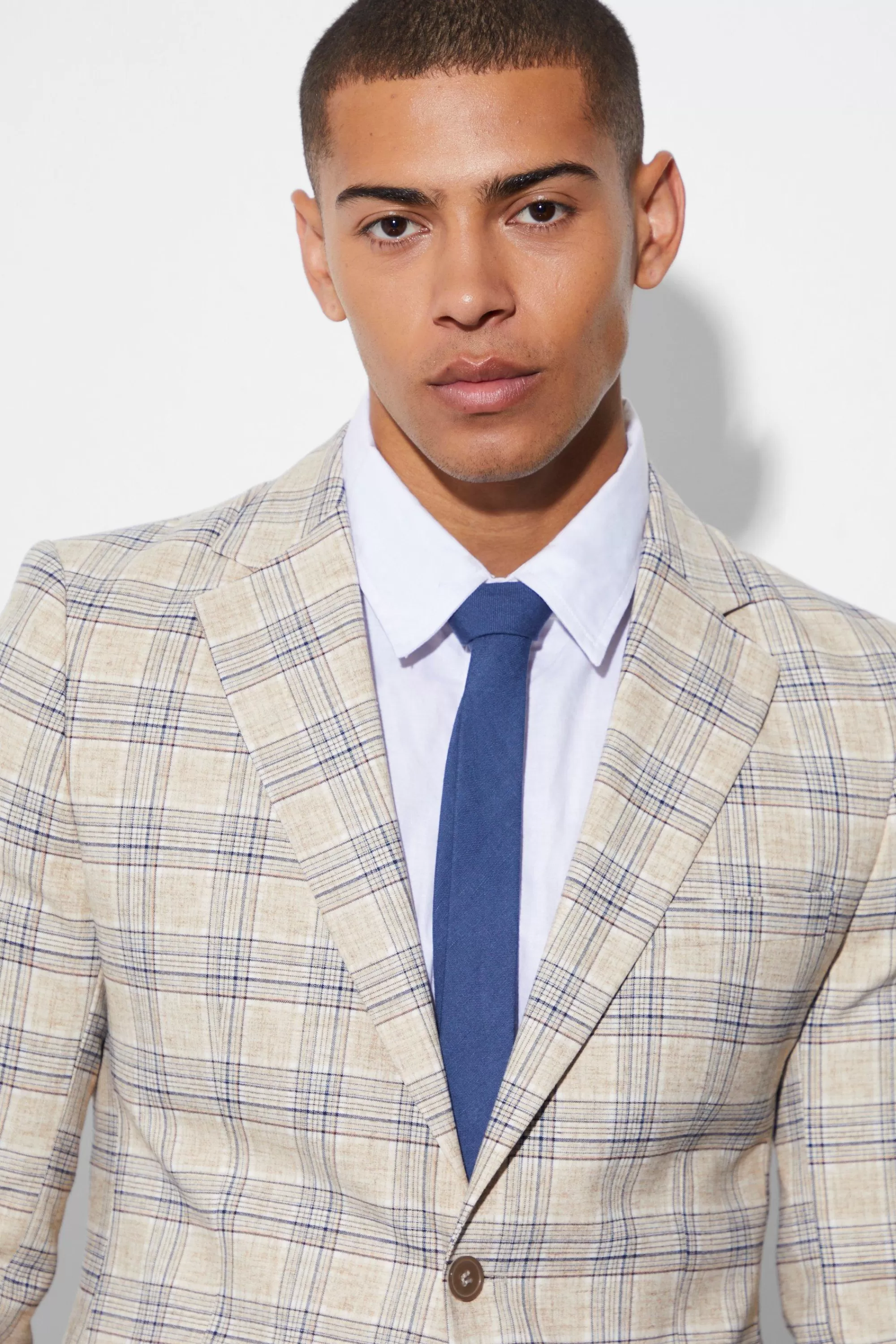 boohooMAN Skinny Single Breasted Check Suit Jacket | UK