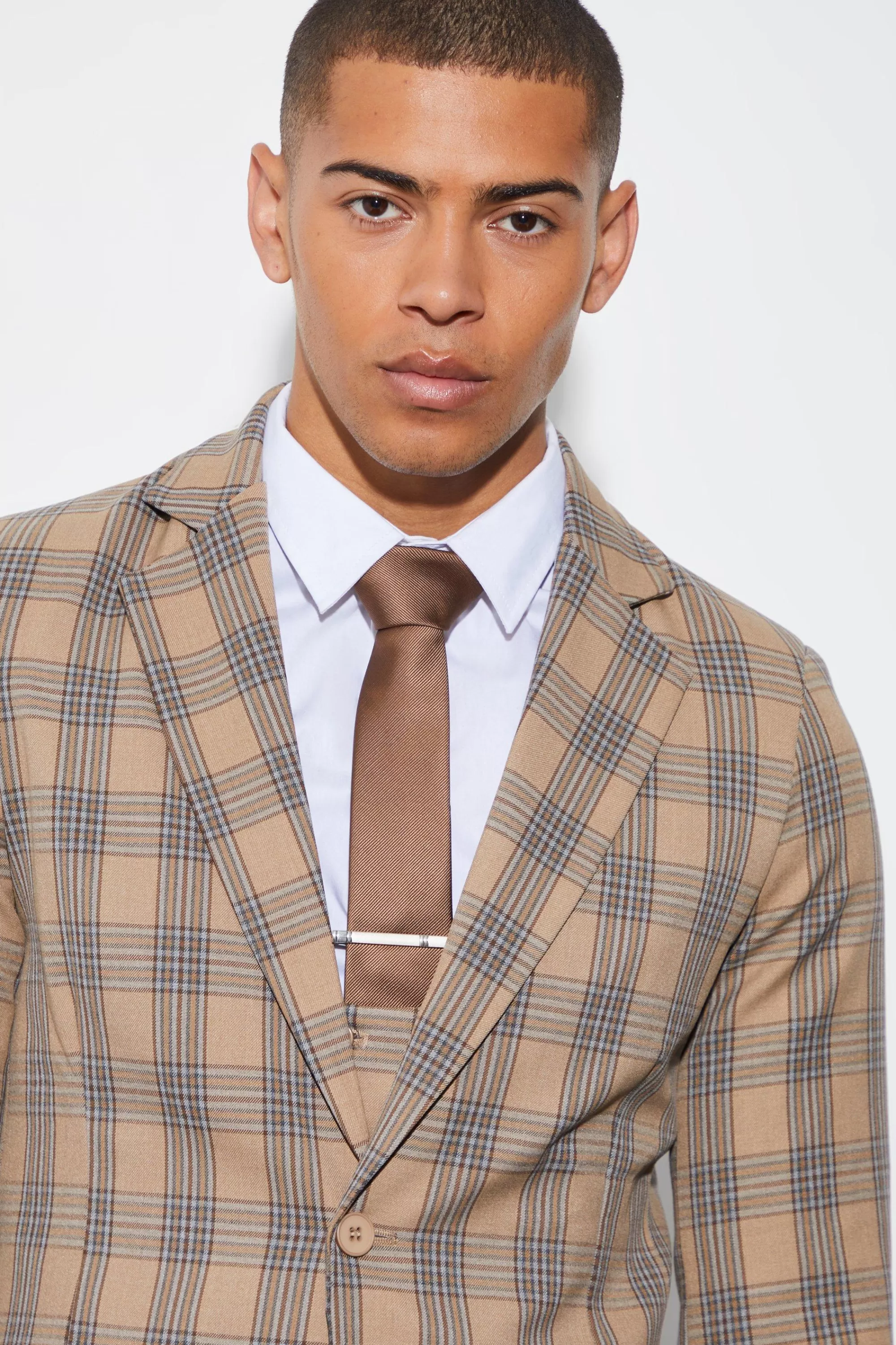 boohooMAN Skinny Single Breasted Check Suit Jacket | UK