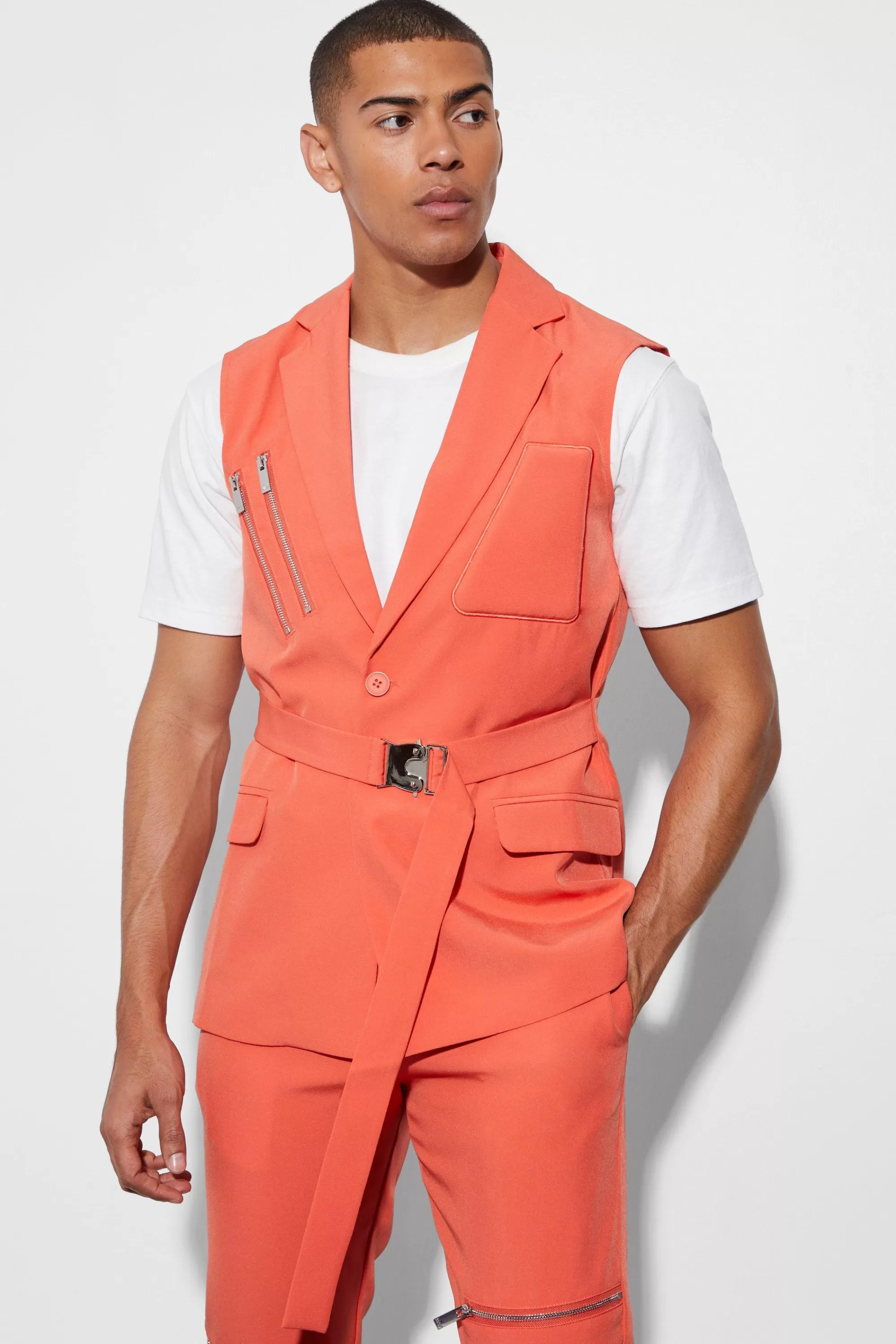 boohooMAN Skinny Sleeveless Suit | UK