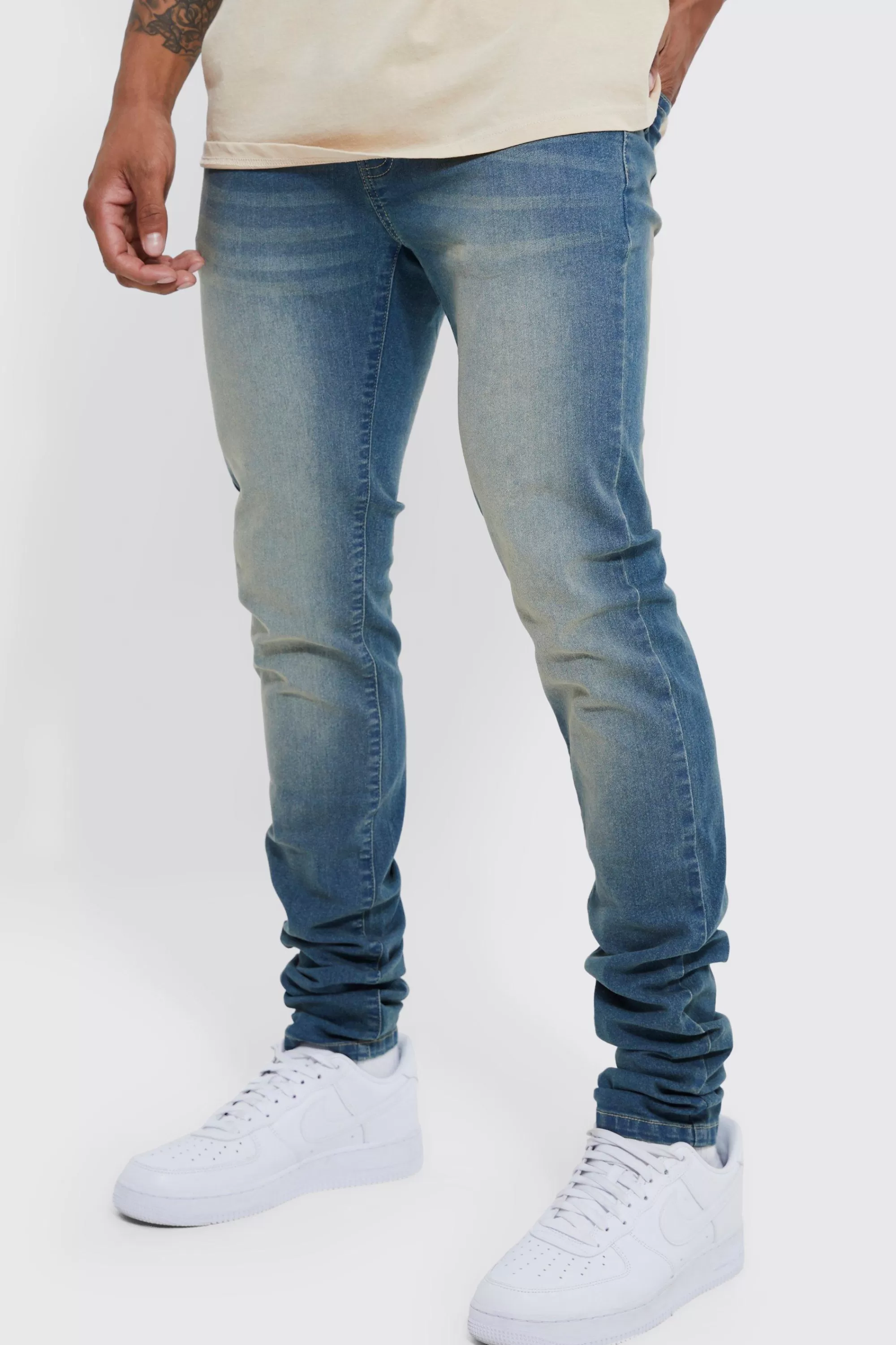 boohooMAN Skinny Stacked Extreme Washed Jeans | UK