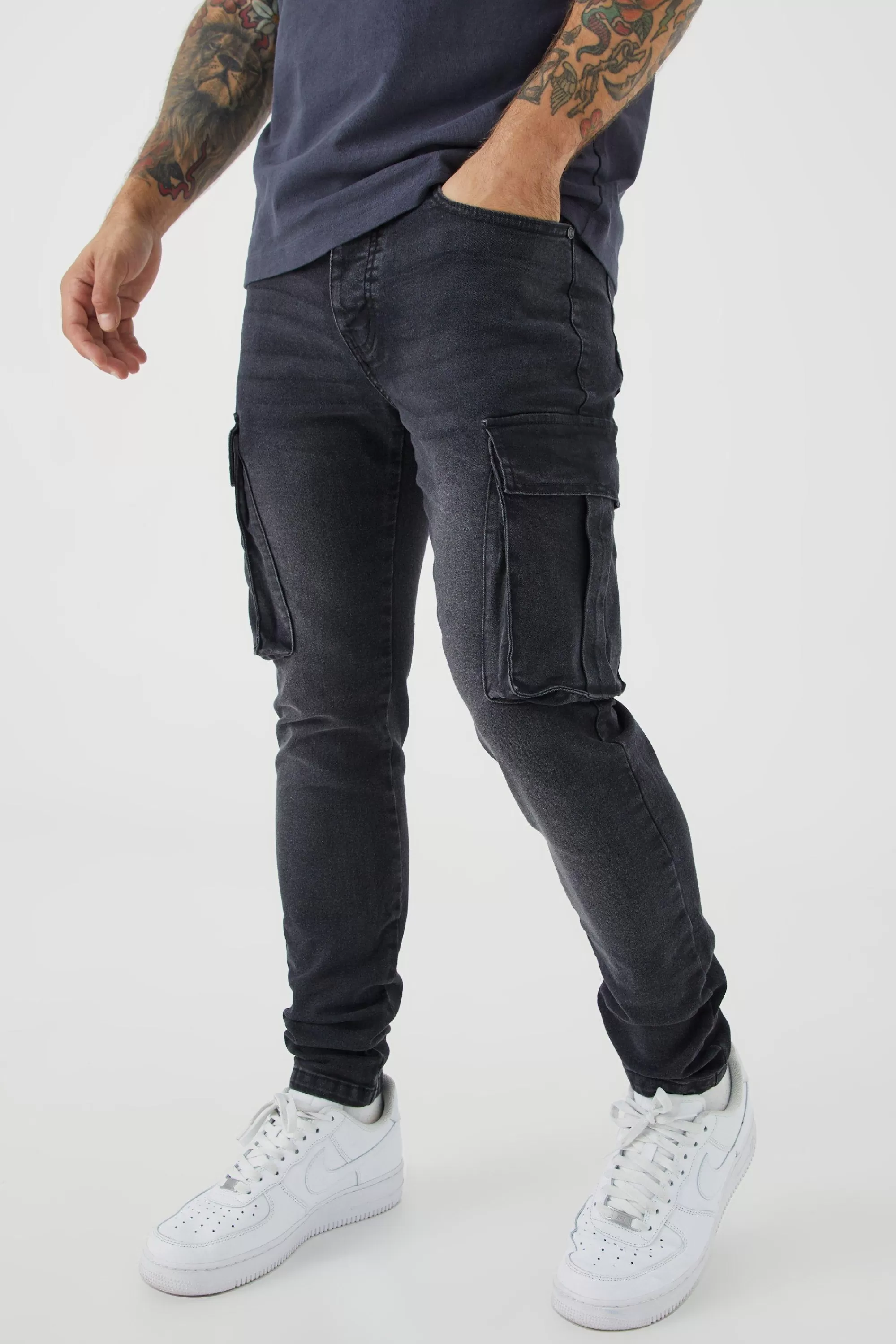 boohooMAN Skinny Stretch Cargo Jean | UK