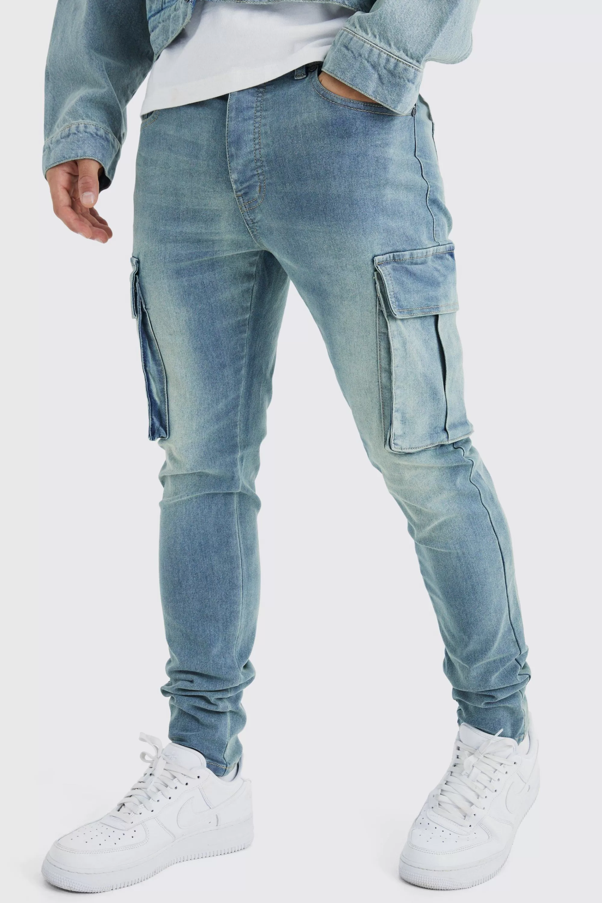 boohooMAN Skinny Stretch Cargo Jean | UK