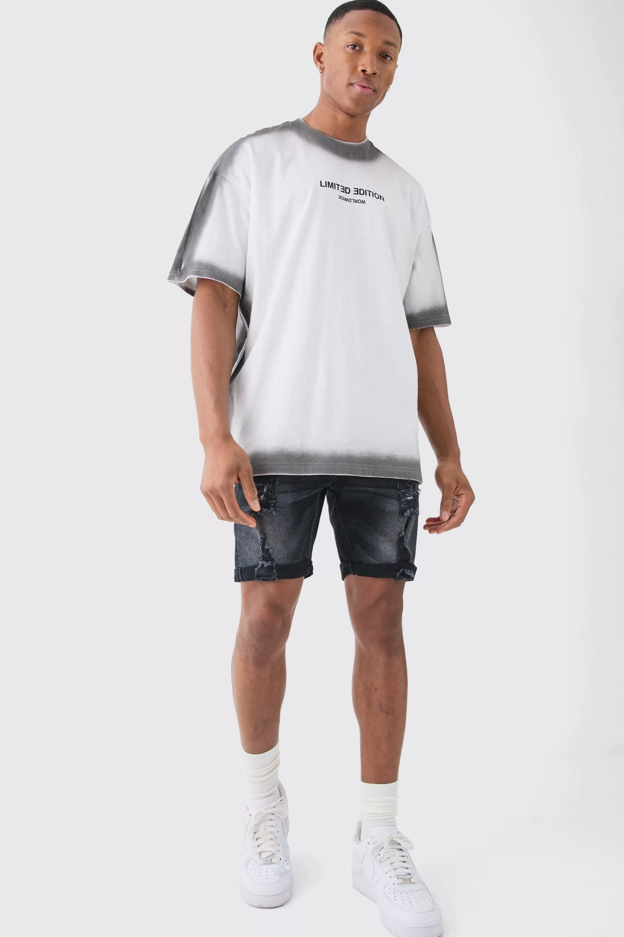 boohooMAN Skinny Stretch Distressed Denim Shorts In | UK