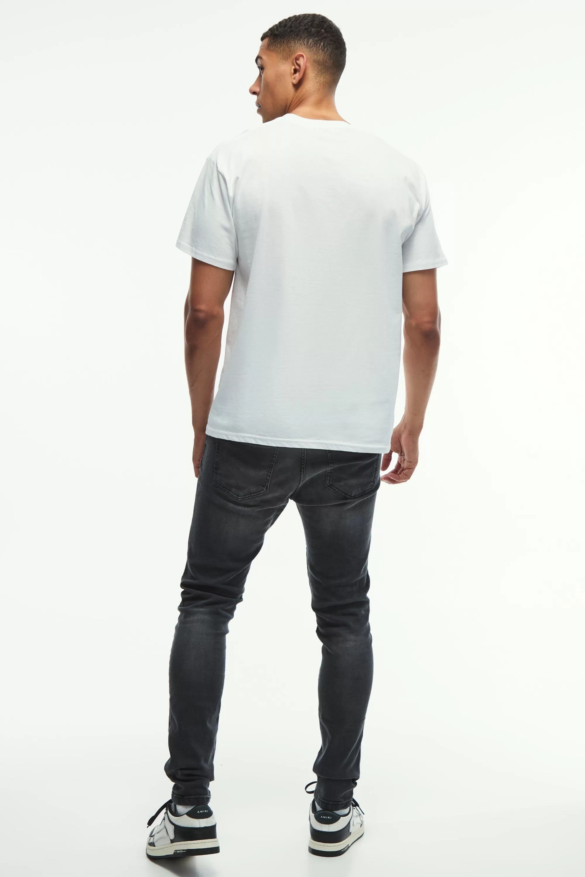 boohooMAN Skinny Stretch Knee Rip Paint Splatter Jeans | UK