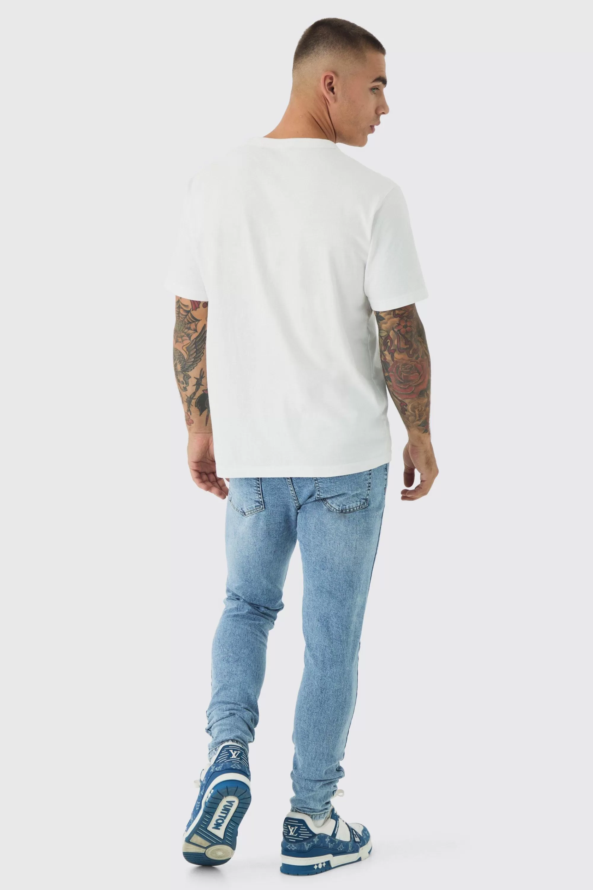 boohooMAN Skinny Stretch Rip & Repair Paint Splatter Jeans | UK