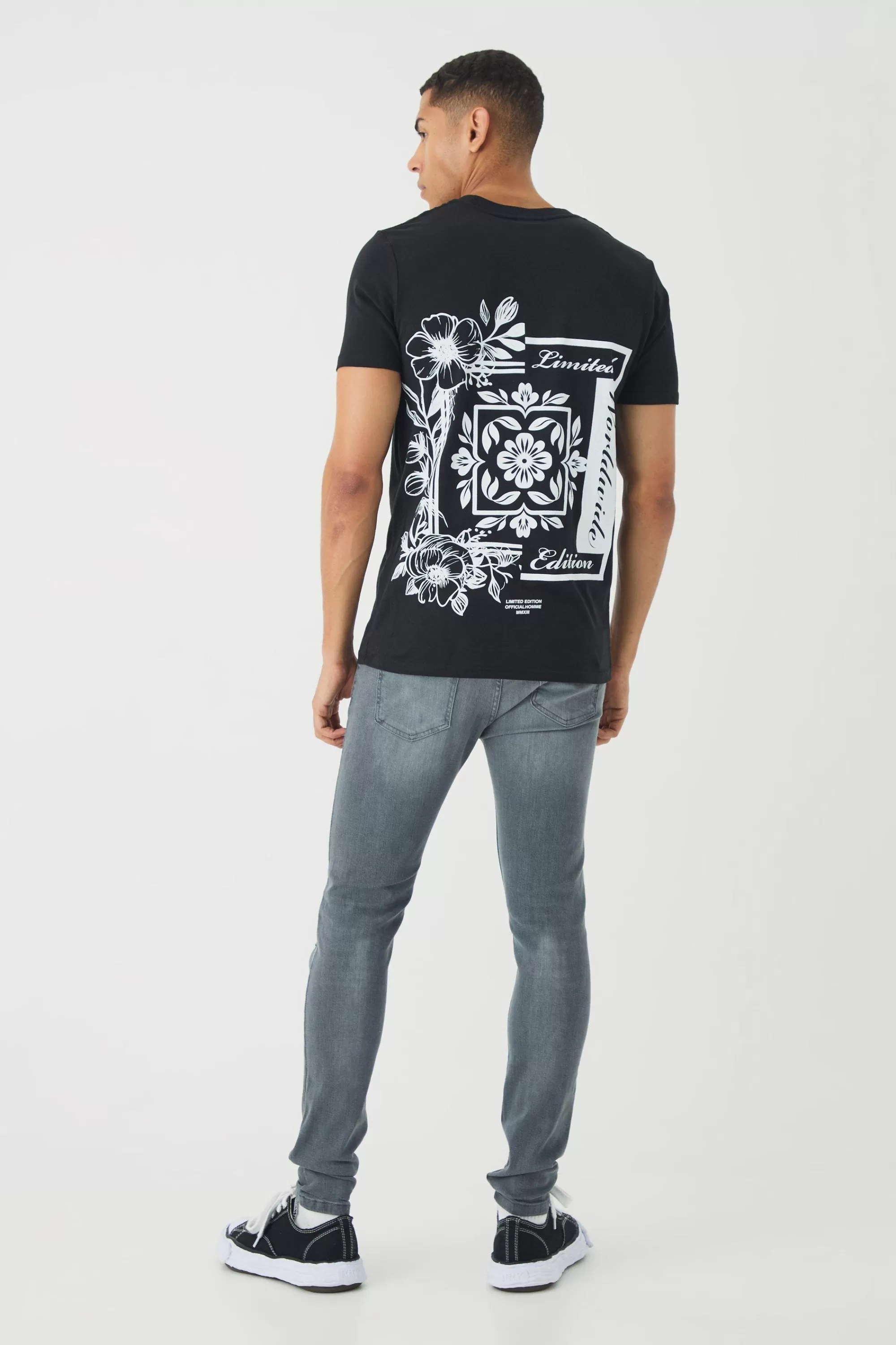 boohooMAN Skinny Stretch Rip & Repair Paint Splatter Jeans | UK