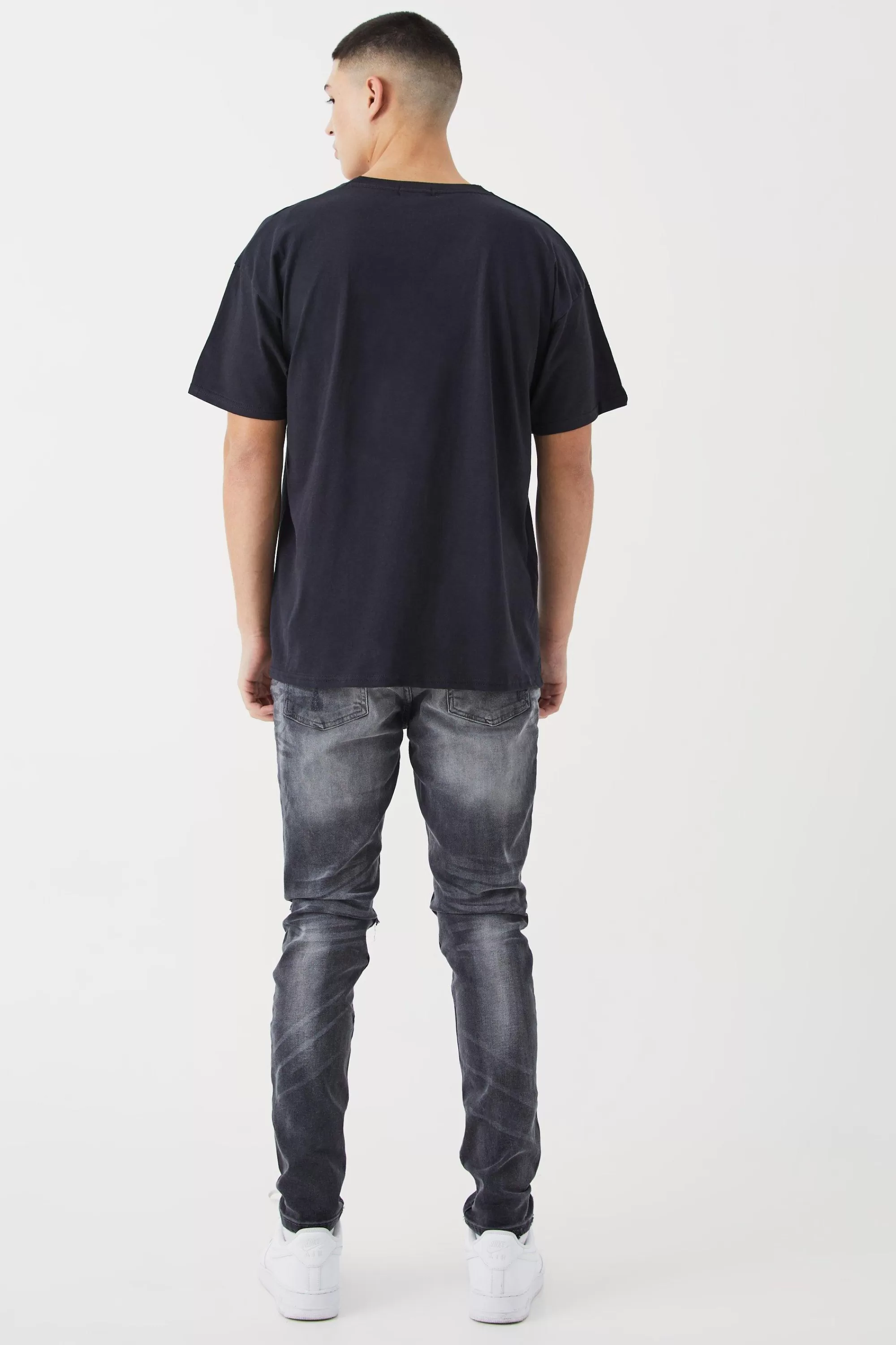 boohooMAN Skinny Stretch Rip & Repair Self Fabric Jeans | UK