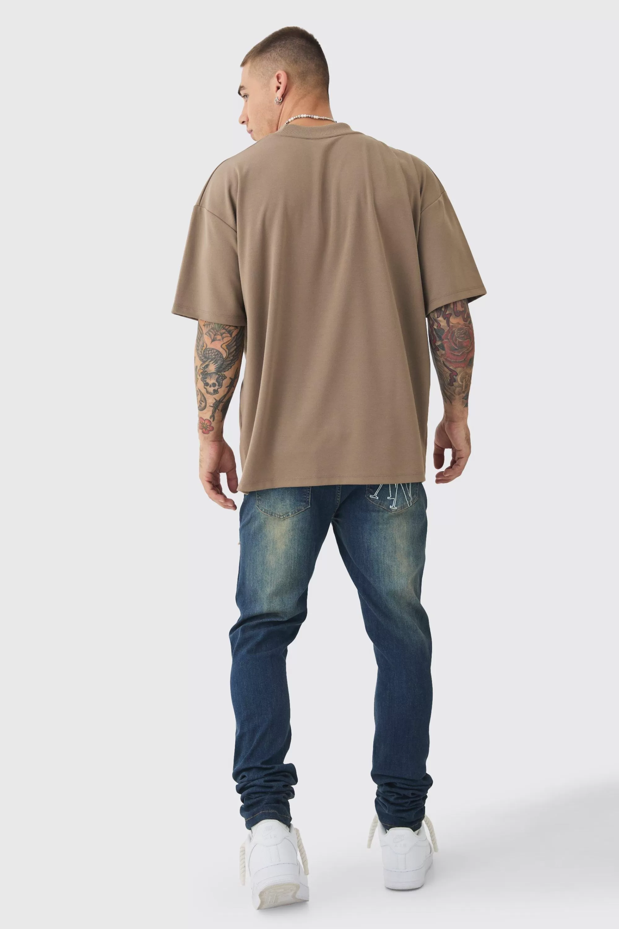 boohooMAN Skinny Stretch Stacked Bandana Rip & Repair Jeans | UK