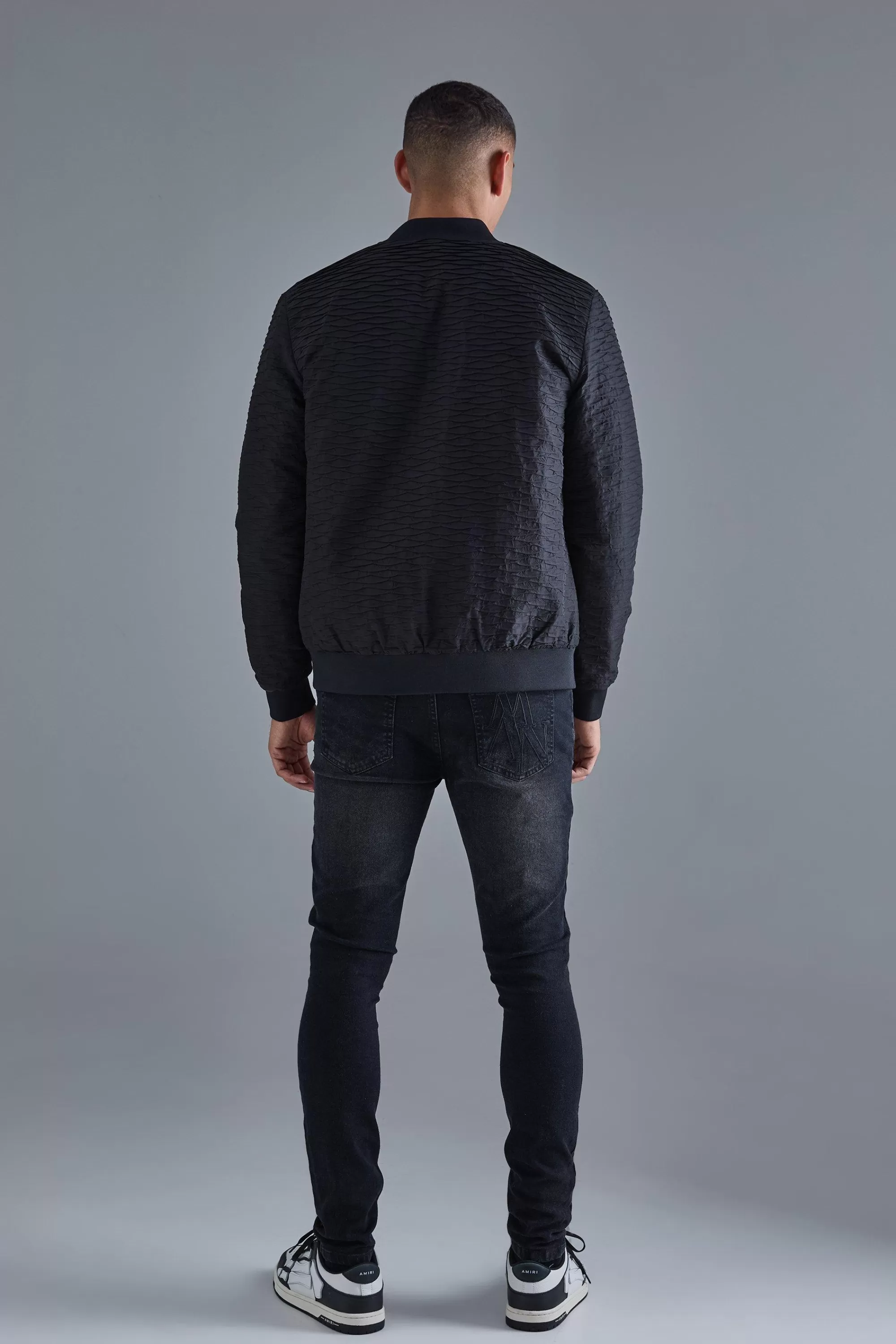 boohooMAN Skinny Stretch Pu Biker Rip & Repair Jeans | UK