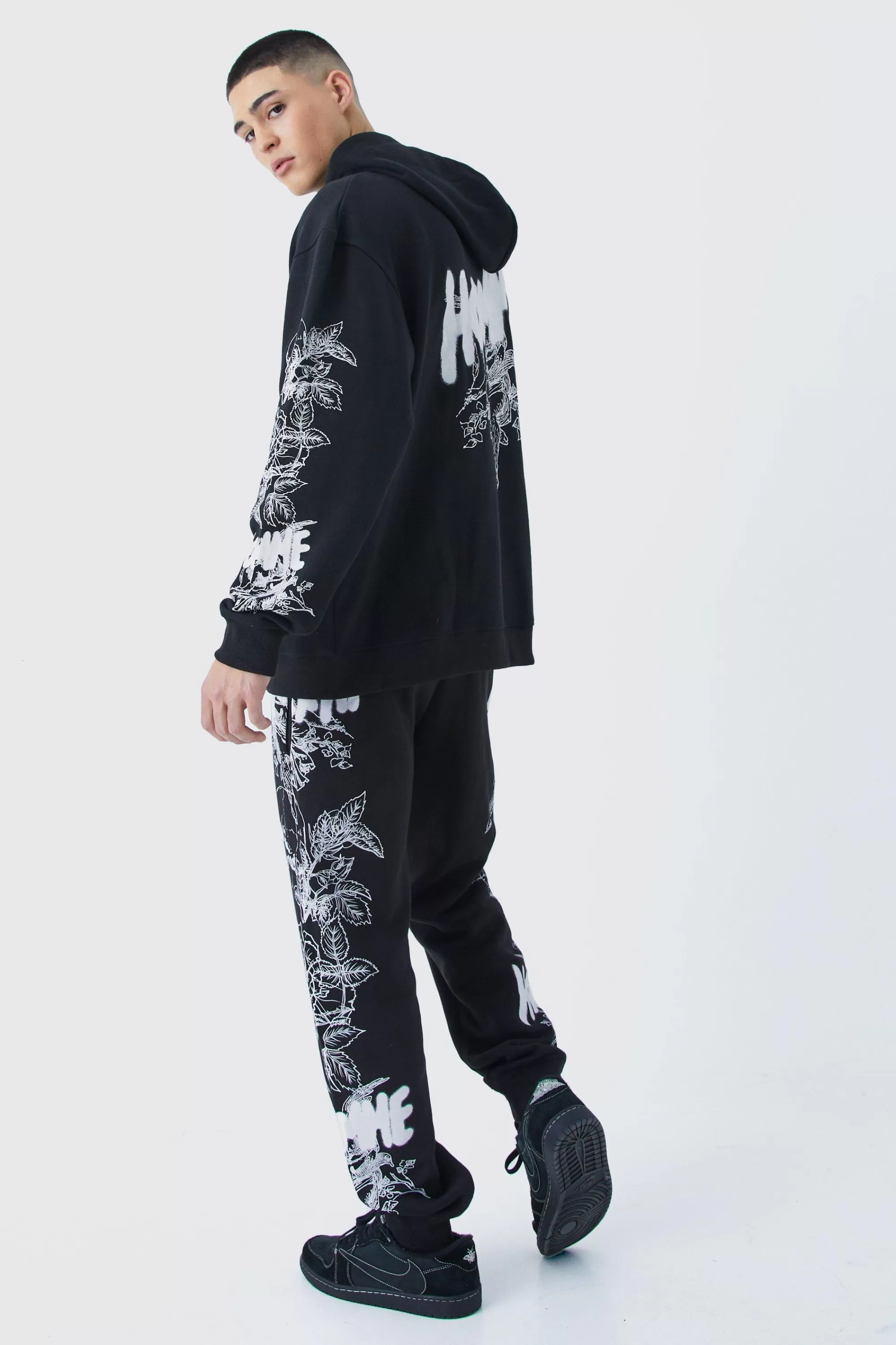 boohooMAN Skull Graphic Pocket Detail Hooded Tracksuit | UK