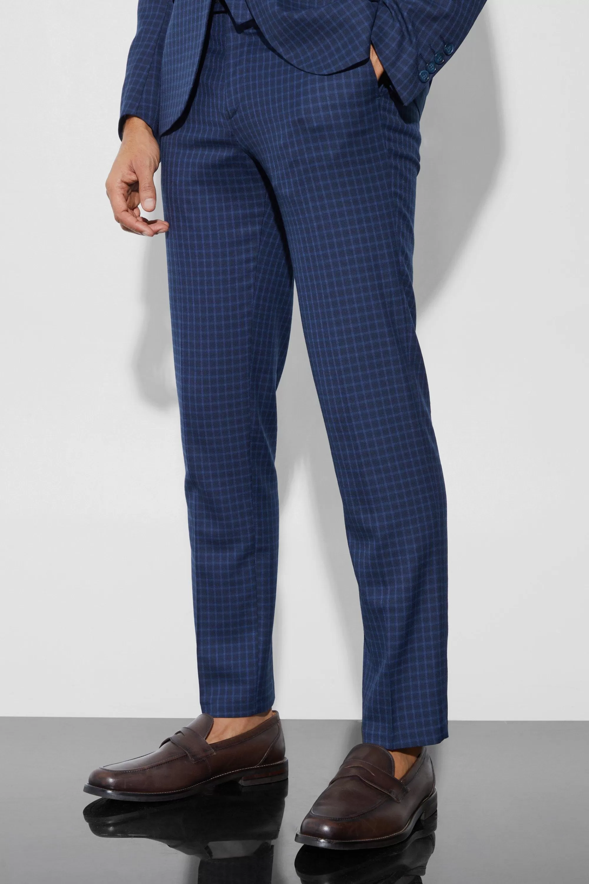 boohooMAN Slim Check Suit Trouser | UK