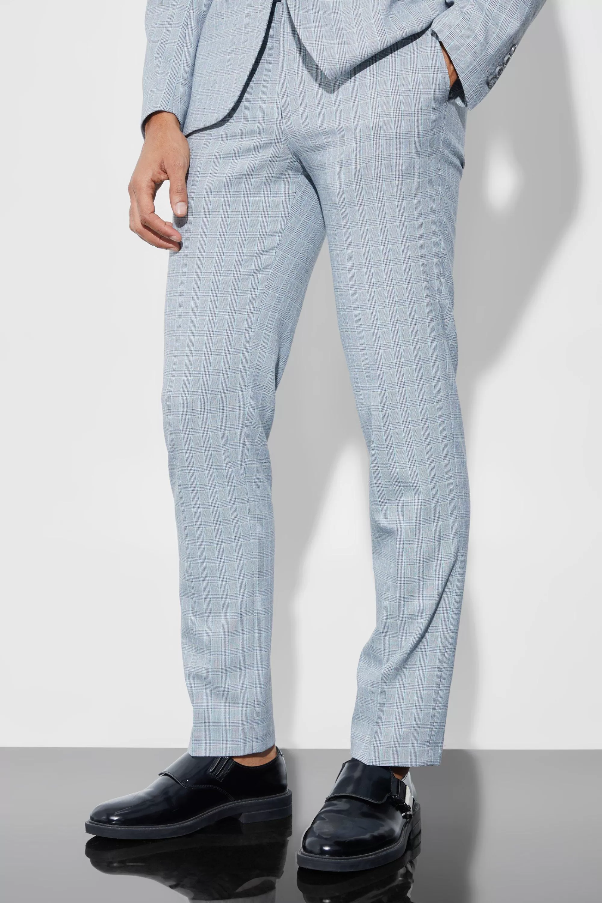boohooMAN Slim Checked Suit Trousers | UK