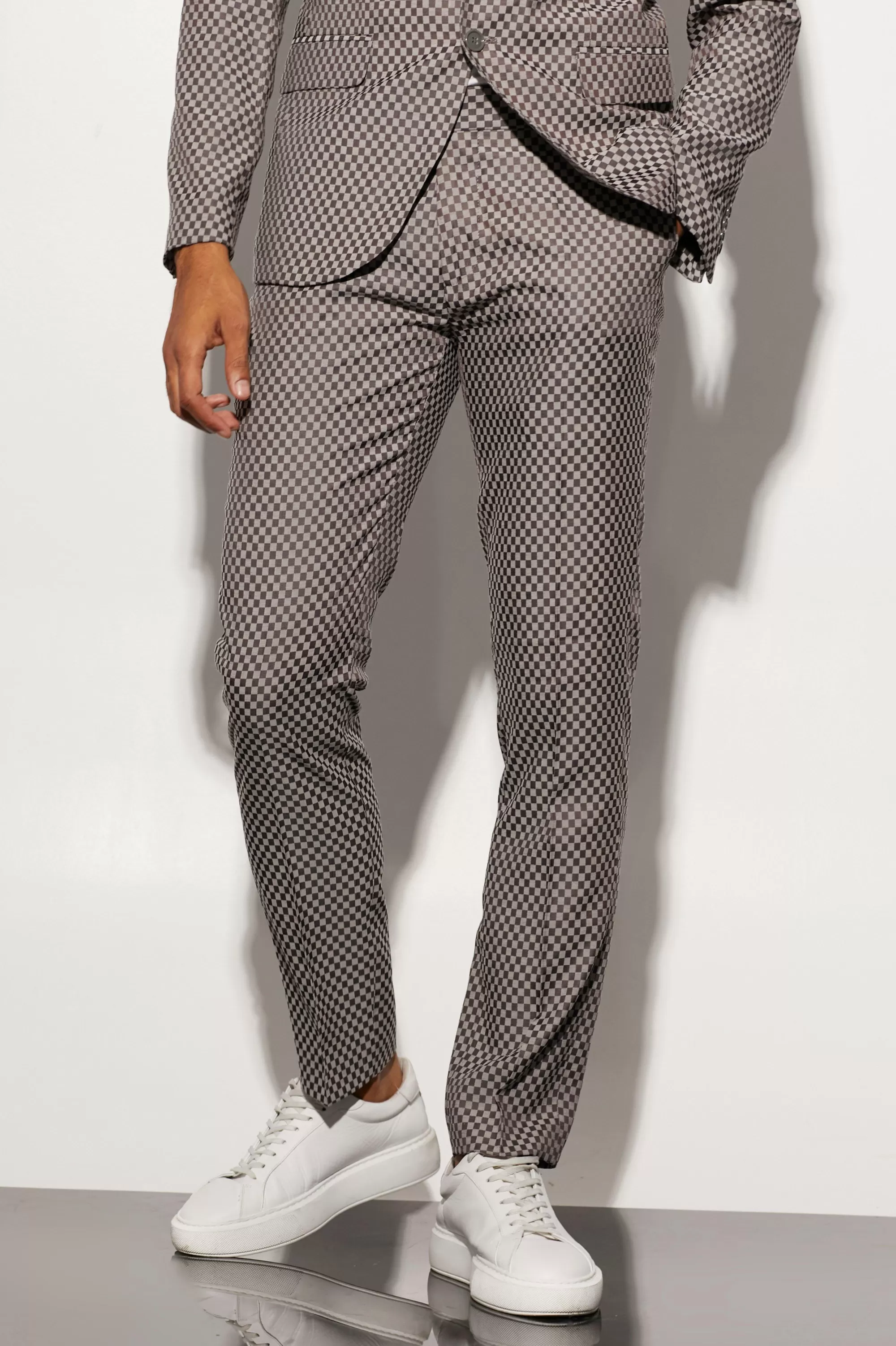 boohooMAN Slim Checkerboard Suit | UK