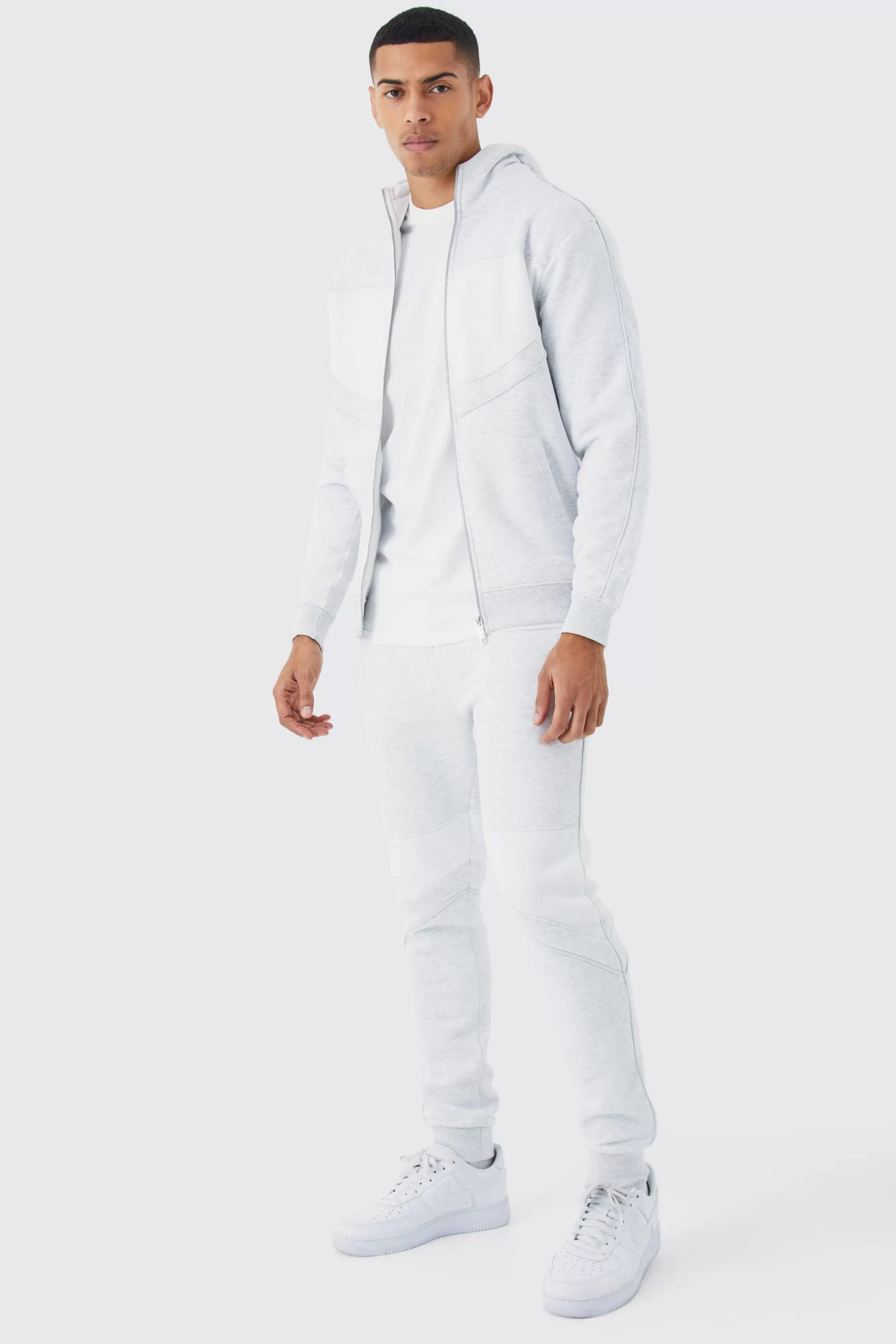 boohooMAN Slim Colour Block Funnel Neck Hooded Tracksuit | UK