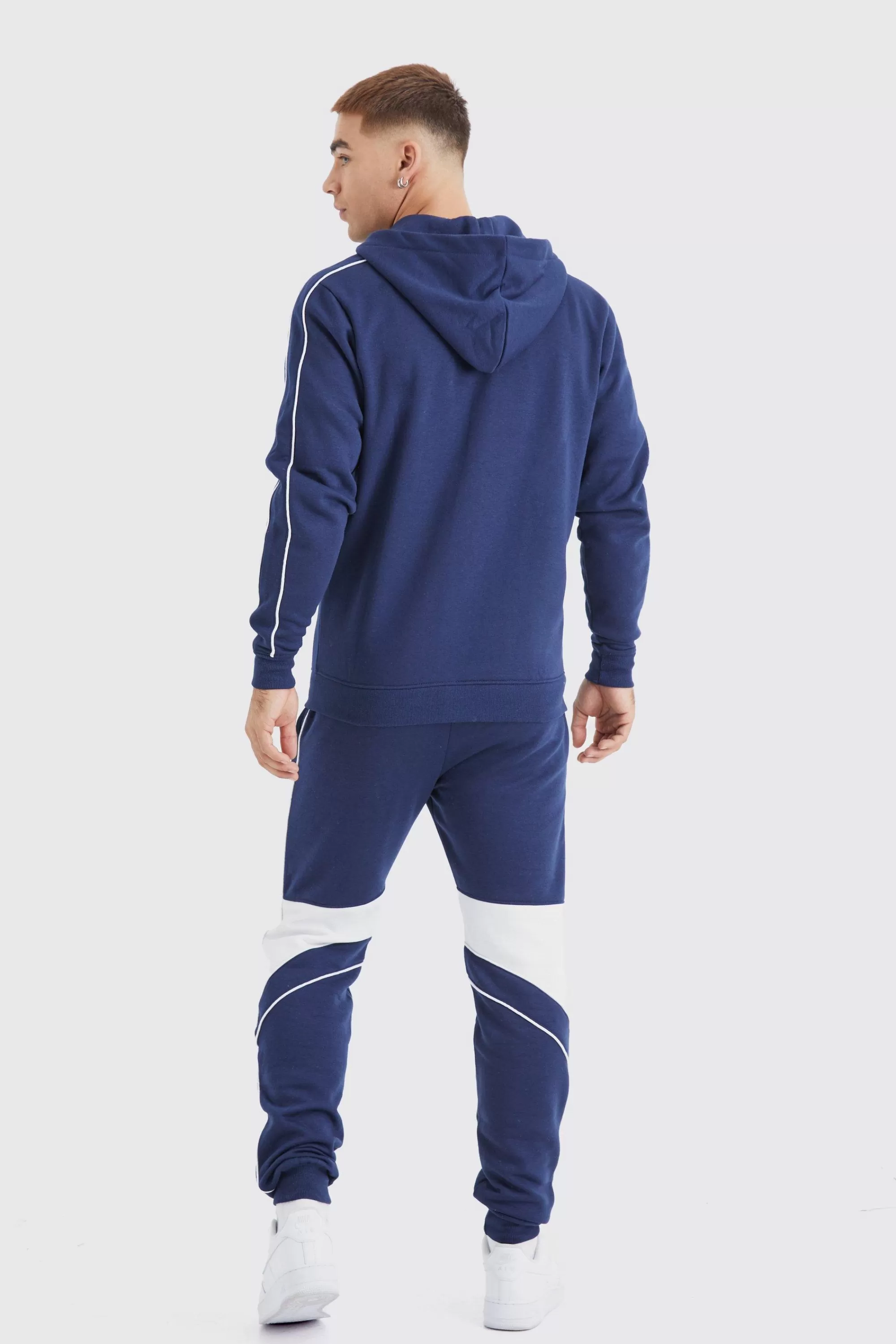 boohooMAN Slim Colour Block Funnel Neck Hooded Tracksuit | UK