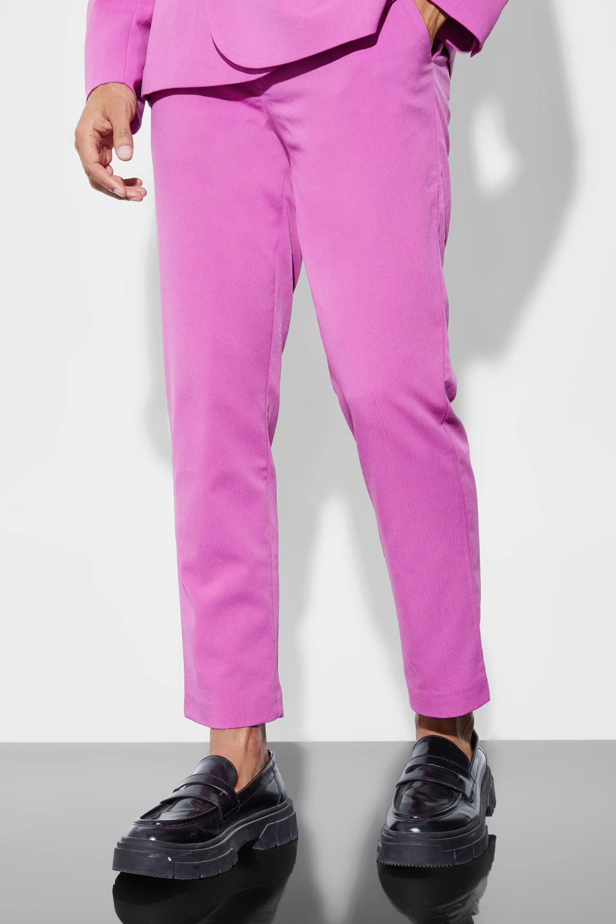 boohooMAN Slim Crop Crinkle Suit Trousers | UK