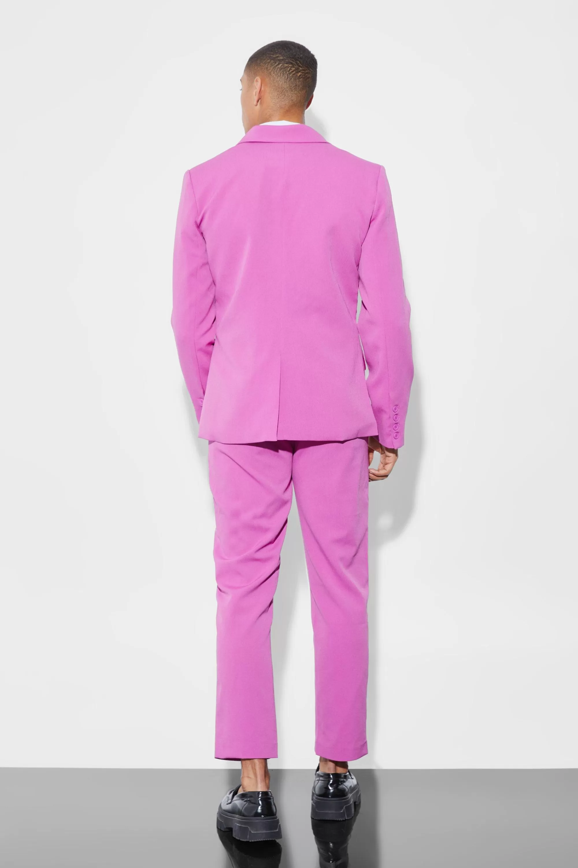 boohooMAN Slim Crop Crinkle Suit Trousers | UK