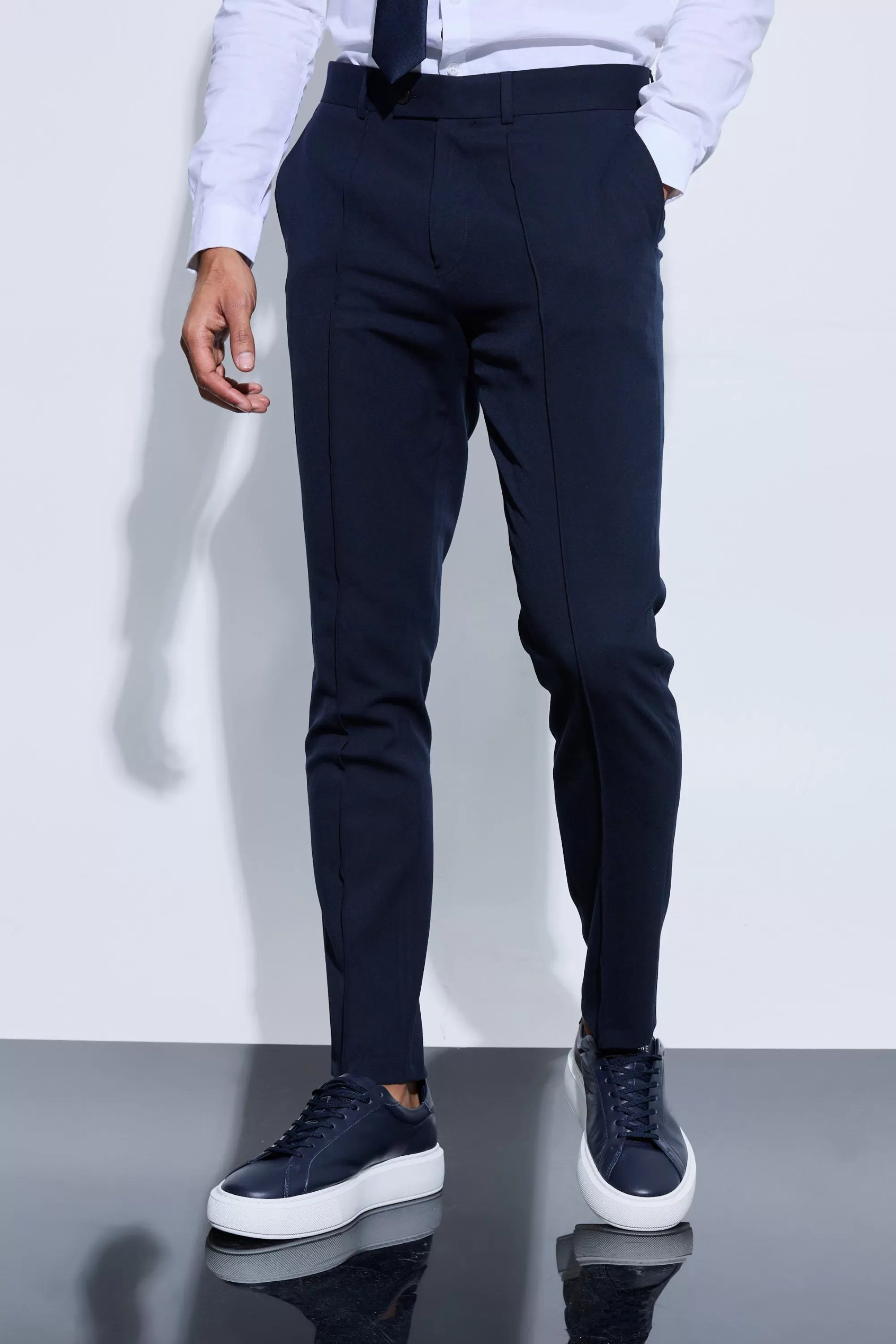 boohooMAN Slim Crop Pintuck Smart Jogger Trouser | UK