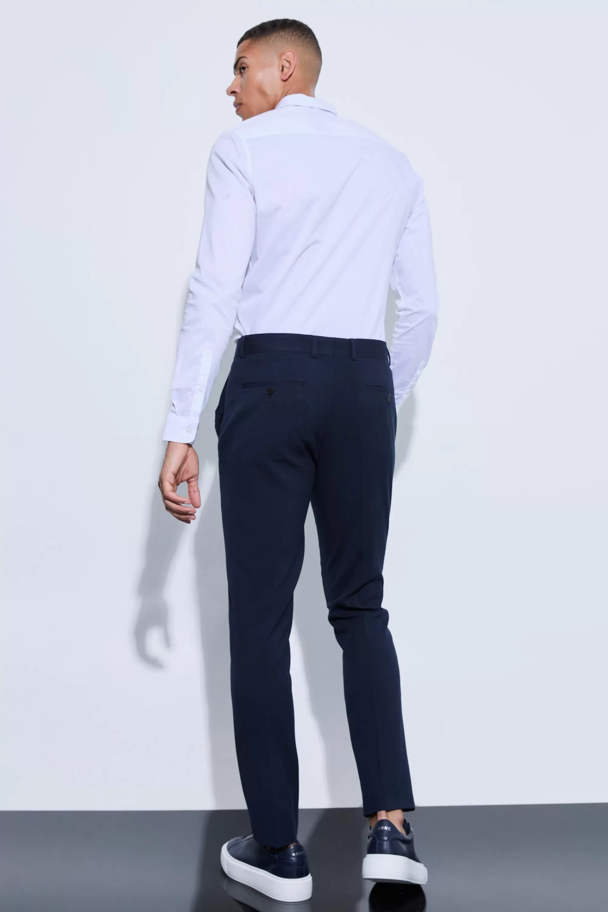 boohooMAN Slim Crop Pintuck Smart Jogger Trouser | UK
