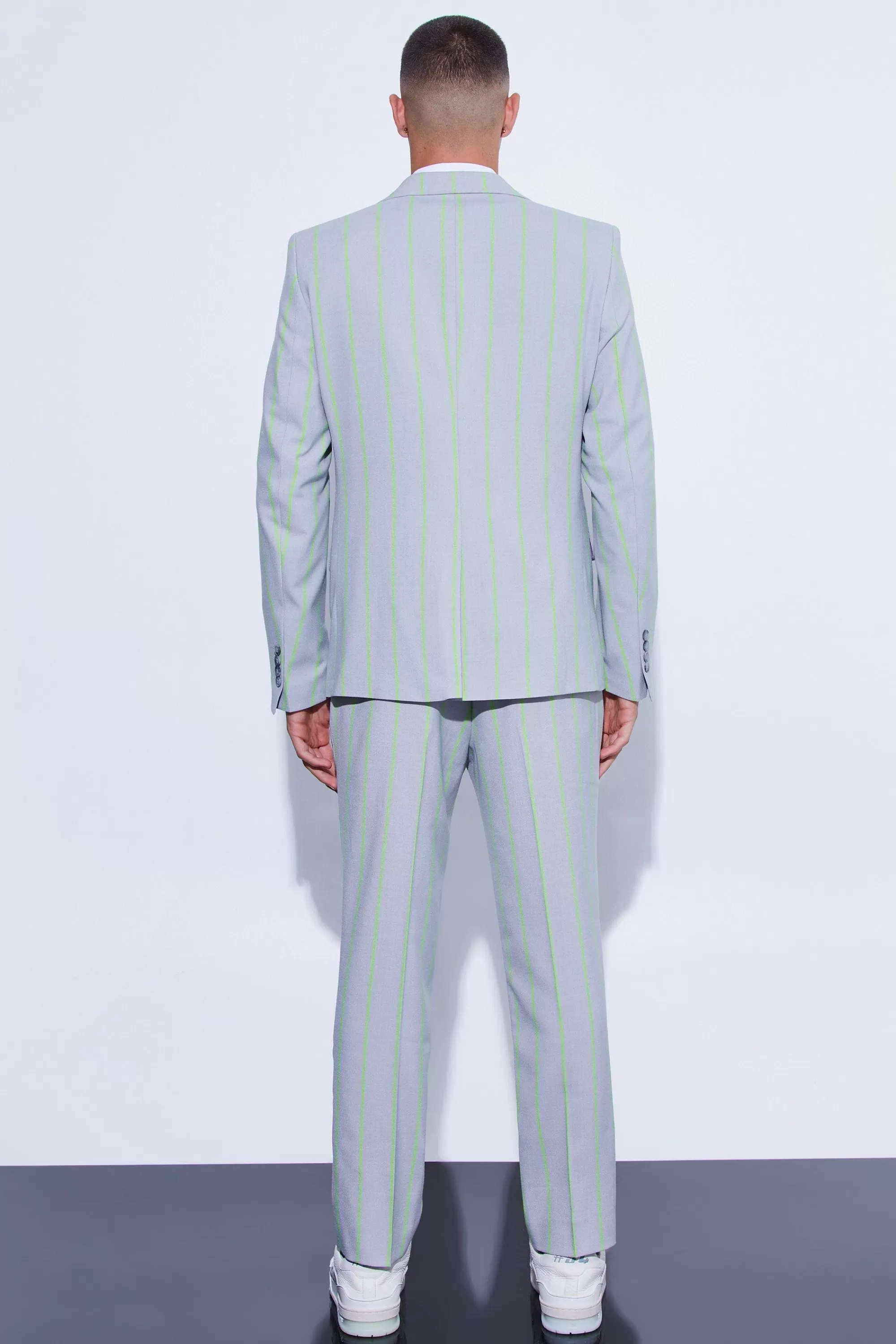 boohooMAN Slim Crop Wide Stripe Suit Trouser | UK