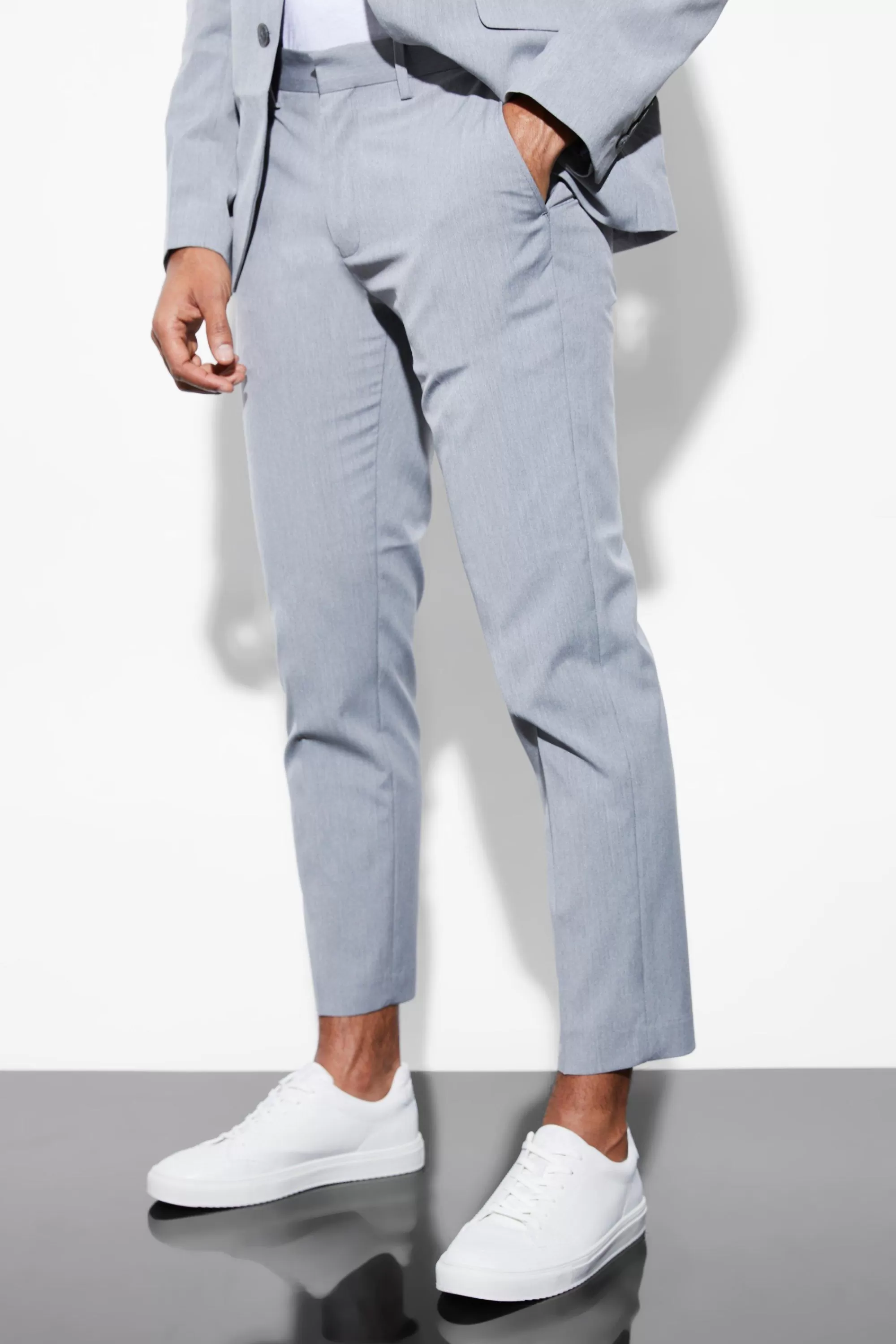 boohooMAN Slim Cropped Suit Trousers | UK