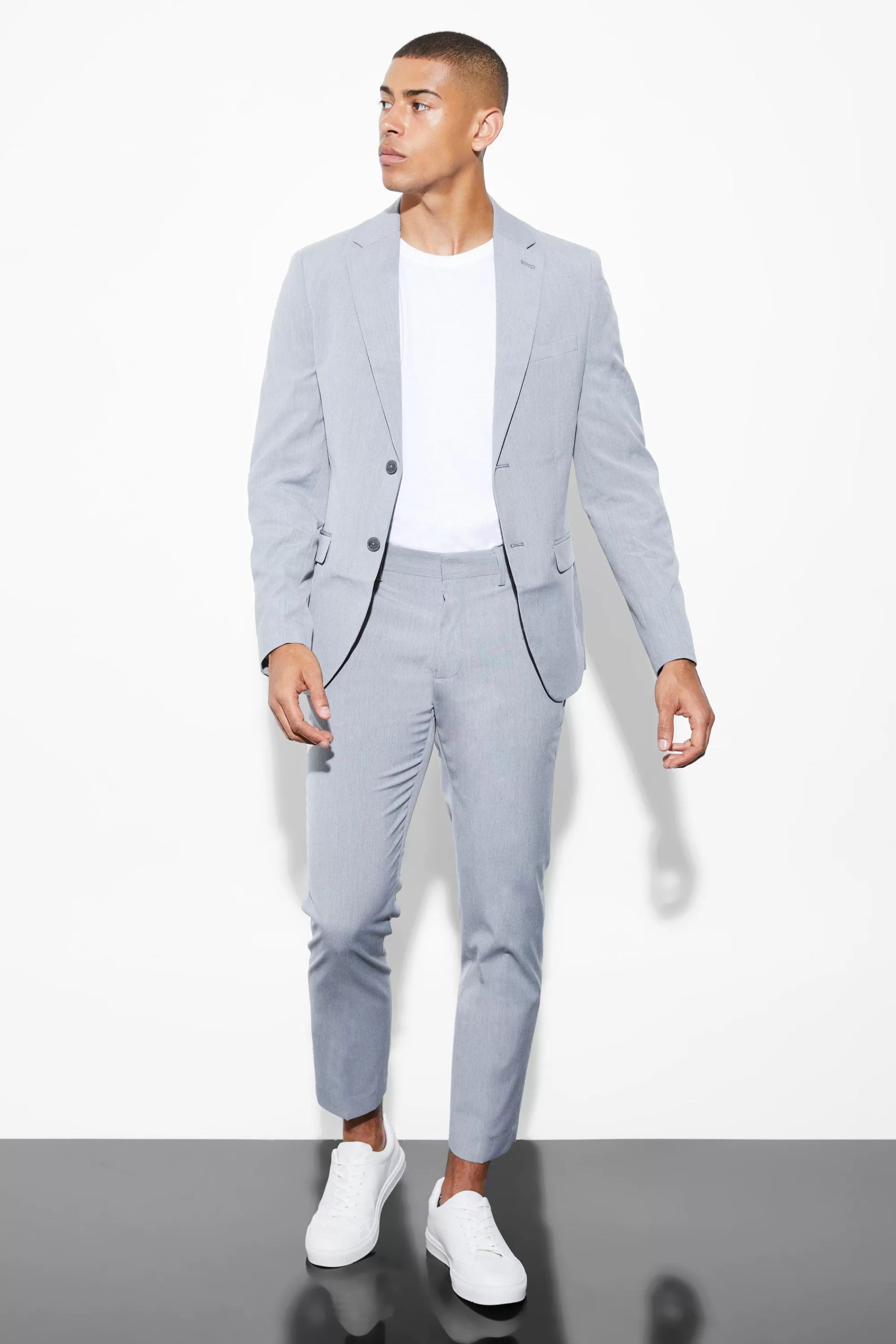 boohooMAN Slim Cropped Suit Trousers | UK
