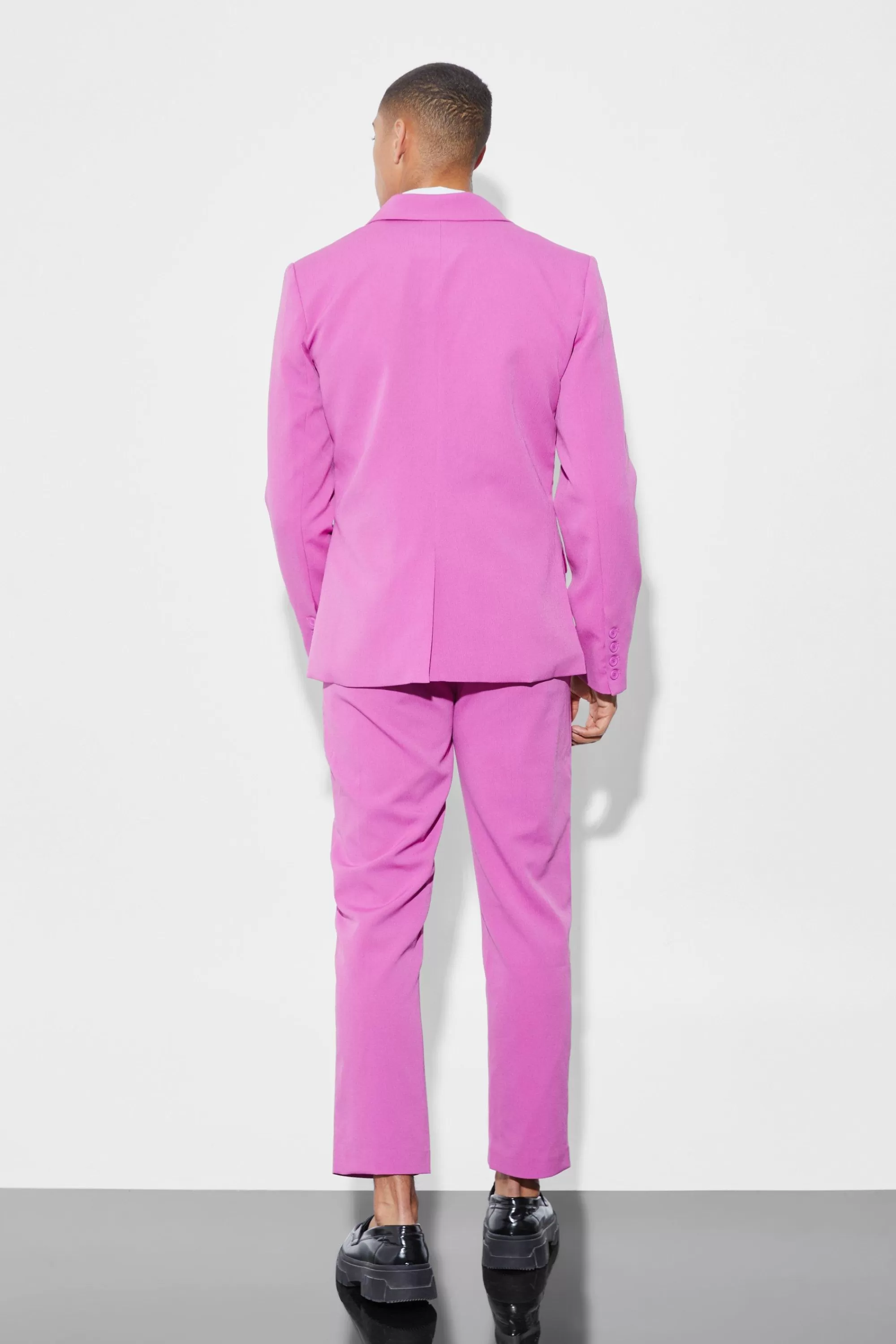 boohooMAN Slim Double Breasted Crinkle Suit | UK