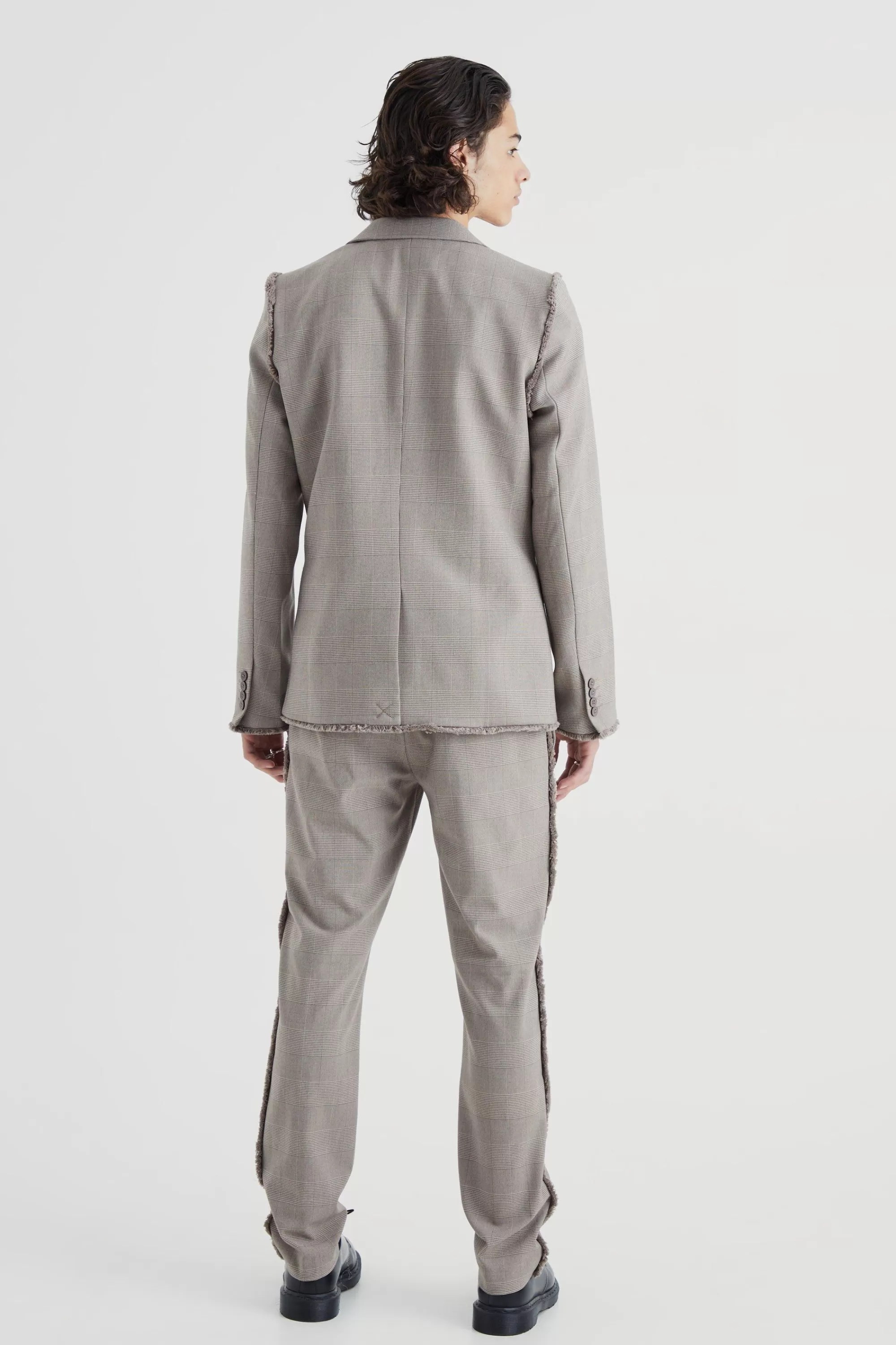 boohooMAN Slim Fit Check Blazer With Distressed Seams | UK