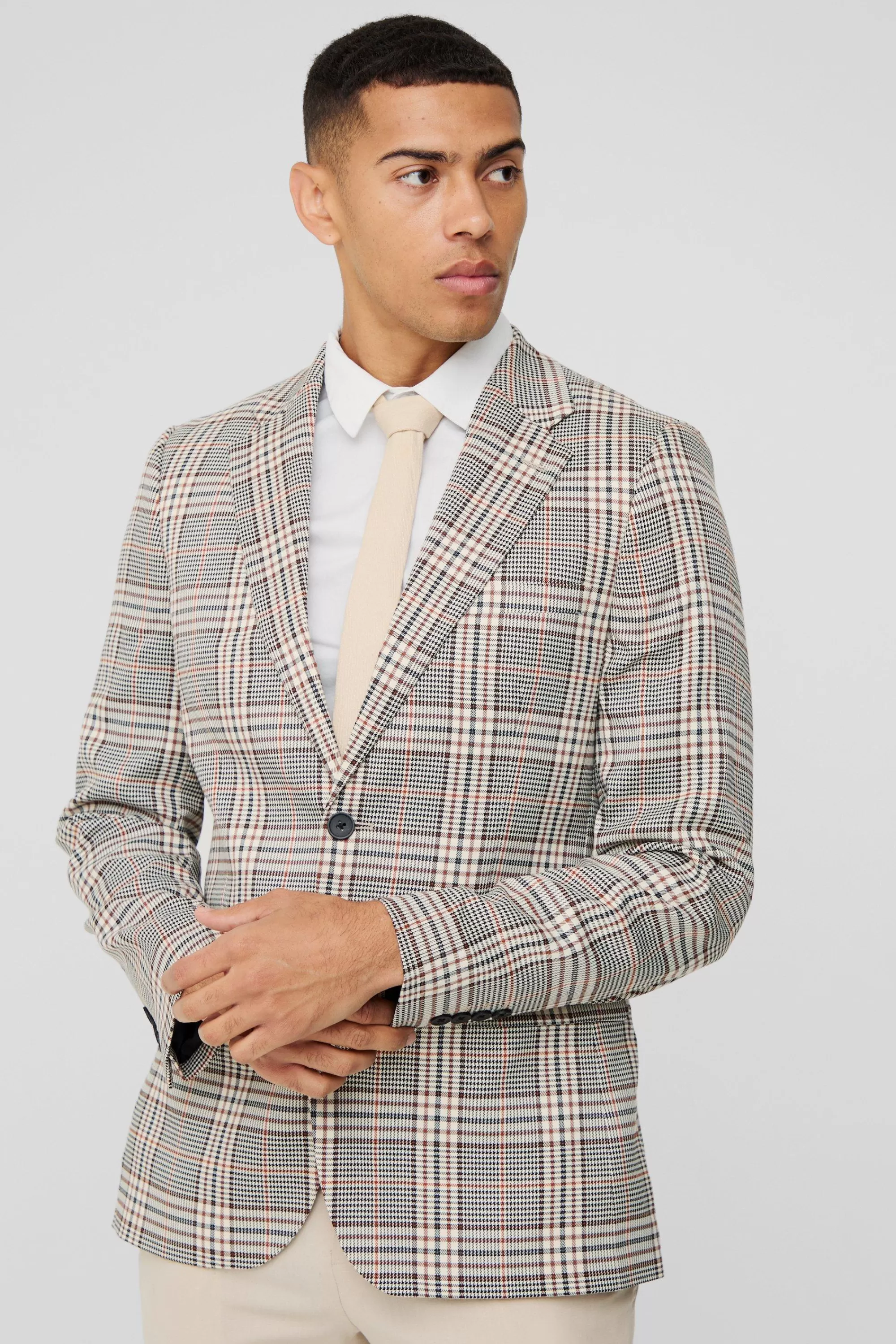 boohooMAN Slim Fit Check Suit | UK