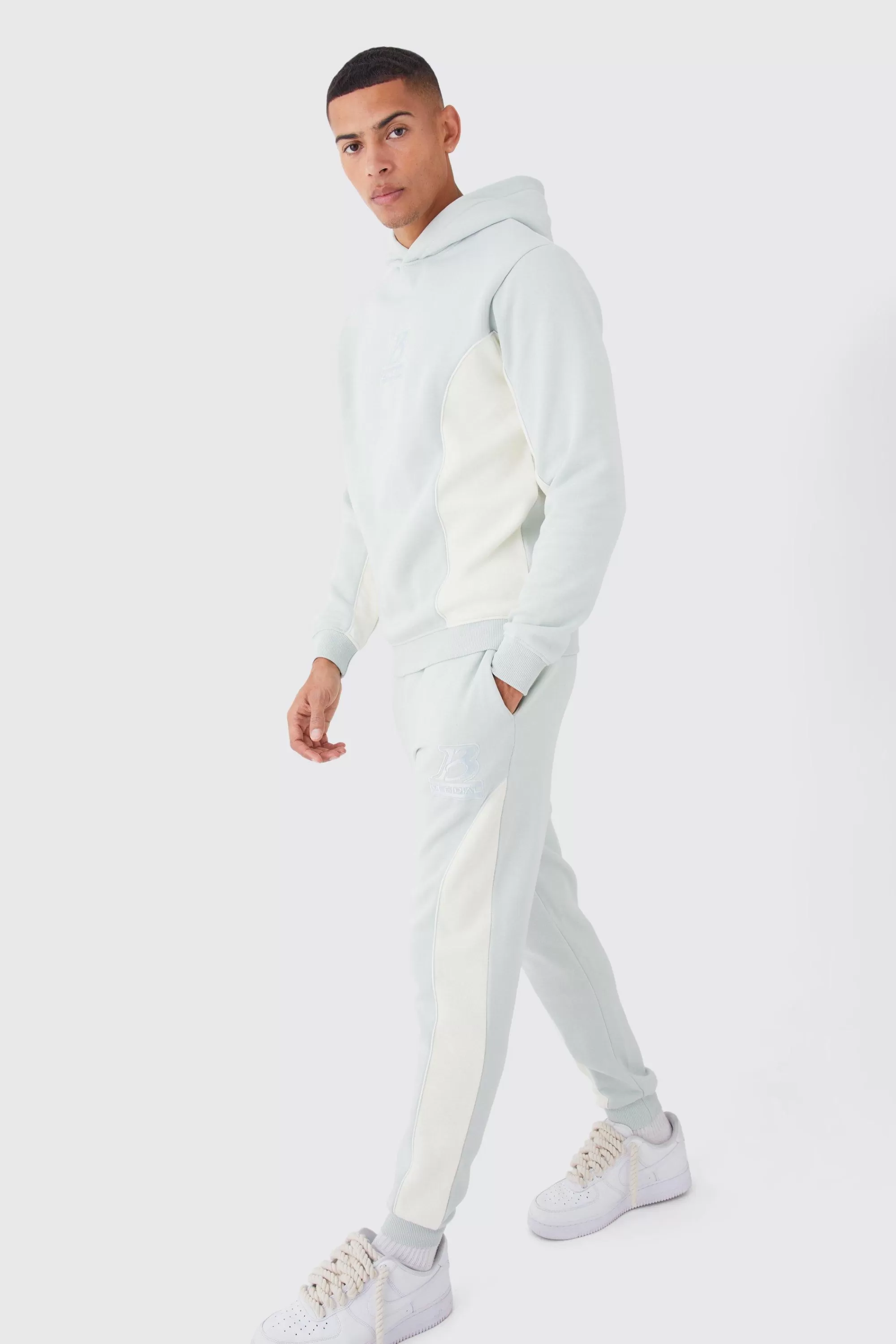 boohooMAN Slim Fit Colour Block Embroidered Tracksuit | UK