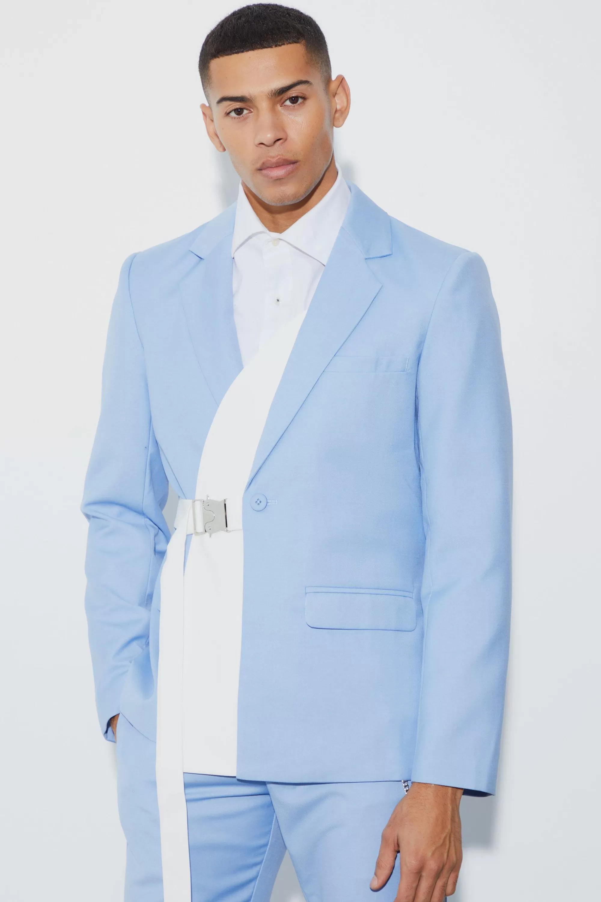 boohooMAN Slim Fit Colour Block Wrap Front Suit | UK