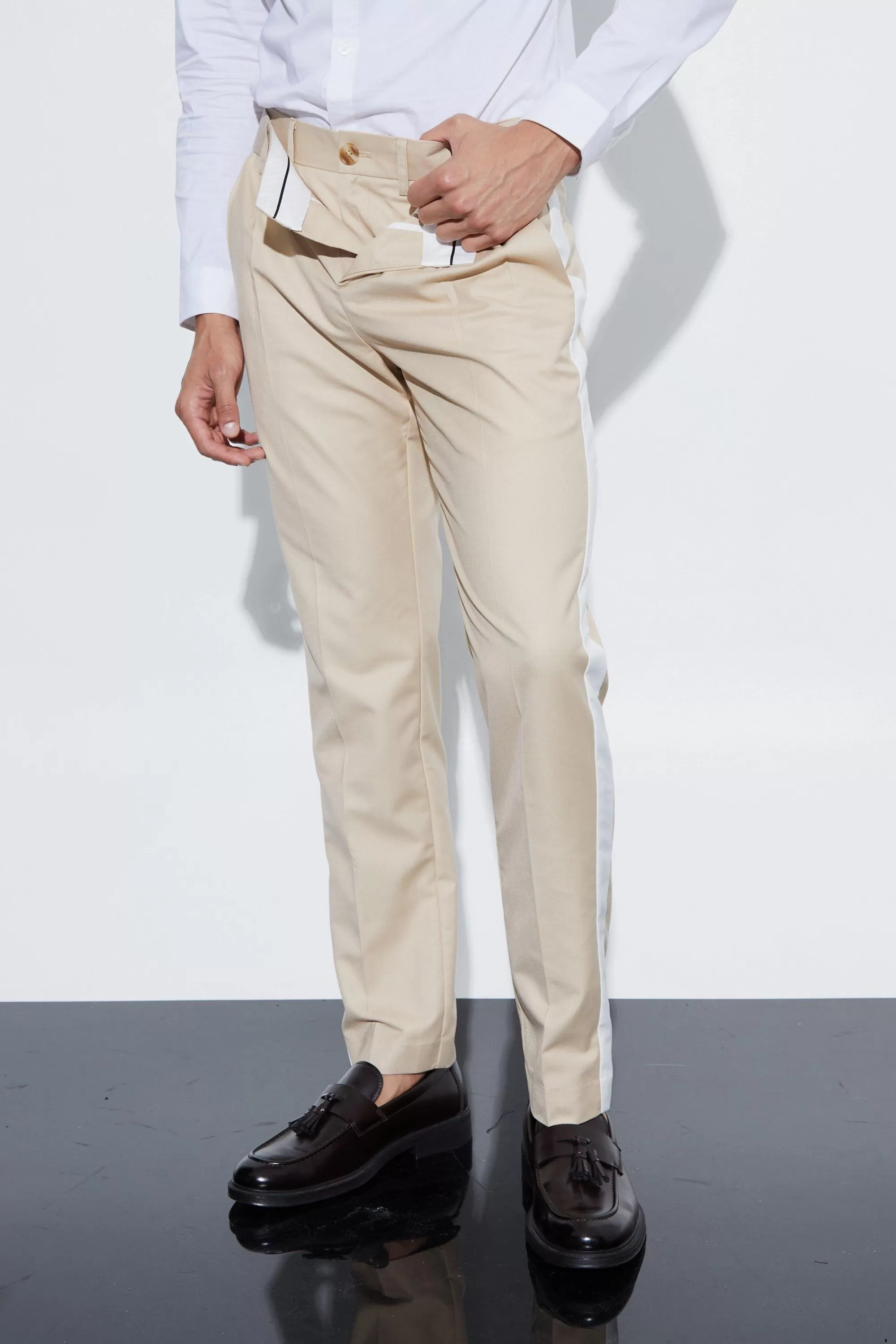 boohooMAN Slim Fit Double Waistband Trouser | UK
