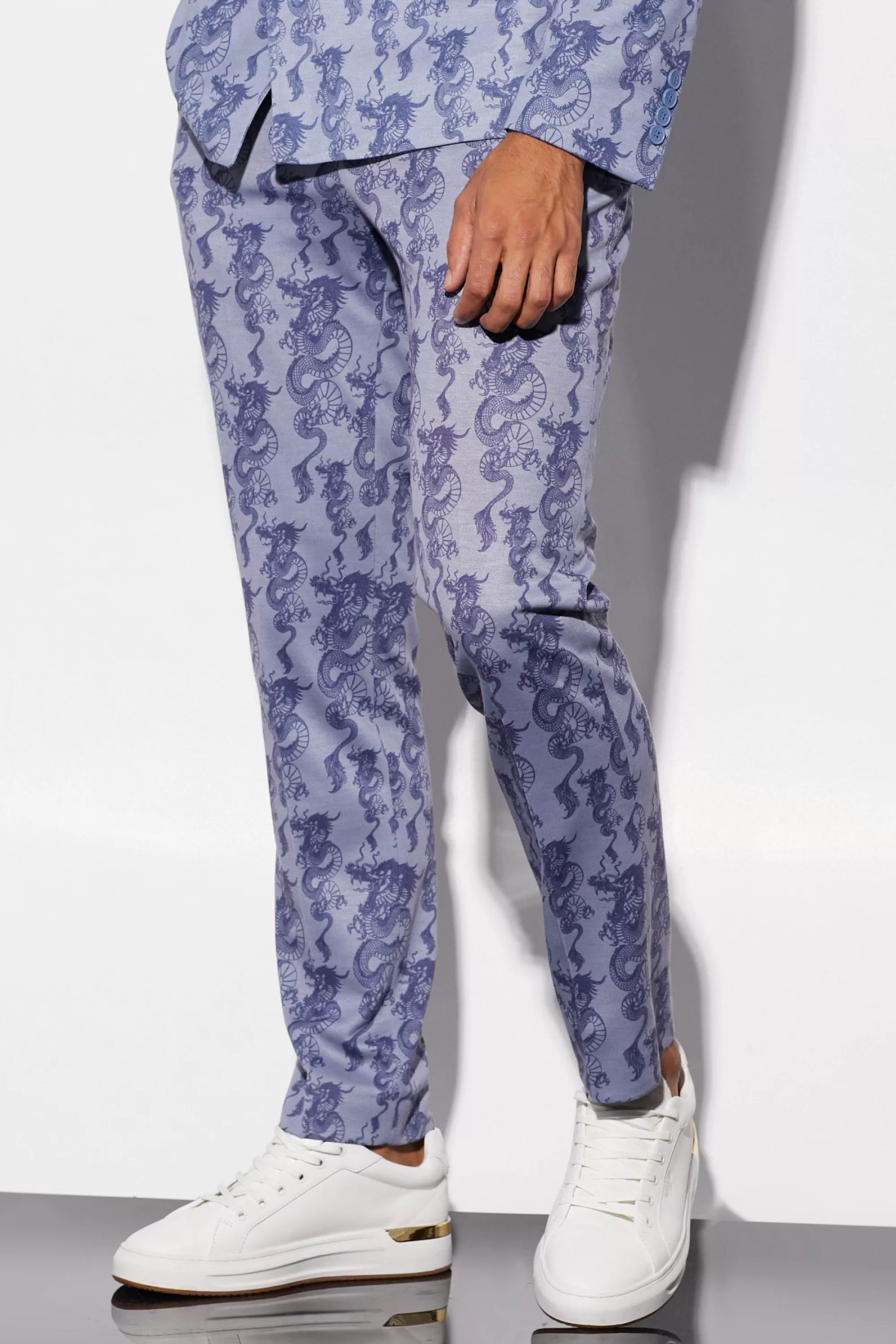boohooMAN Slim Fit Dragon Printed Wrap Suit | UK