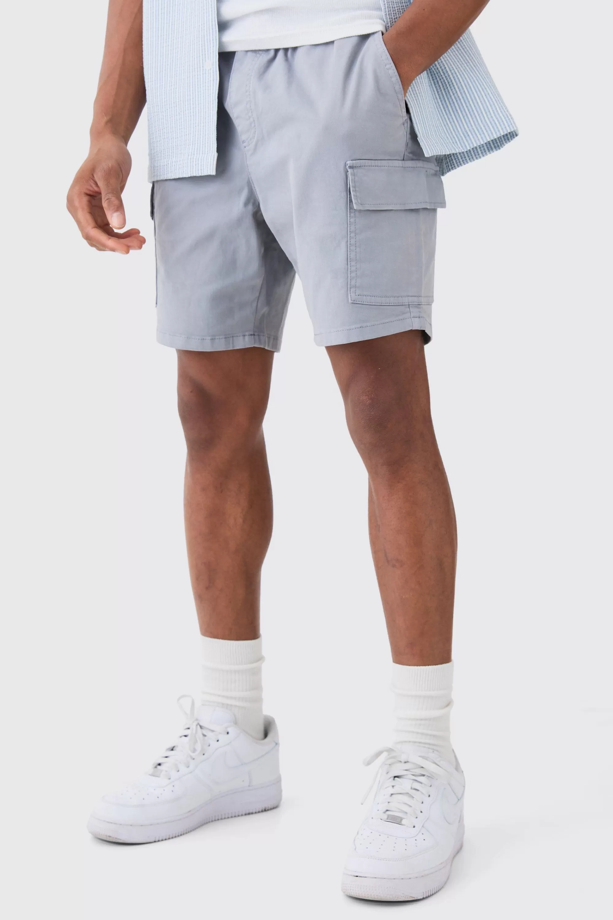 boohooMAN Slim Fit Elasticated Waist Cargo Shorts | UK
