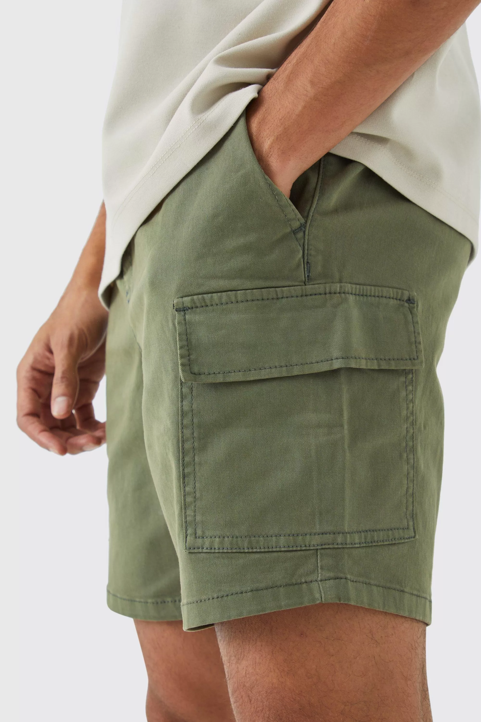 boohooMAN Slim Fit Elasticated Waist Cargo Shorts | UK