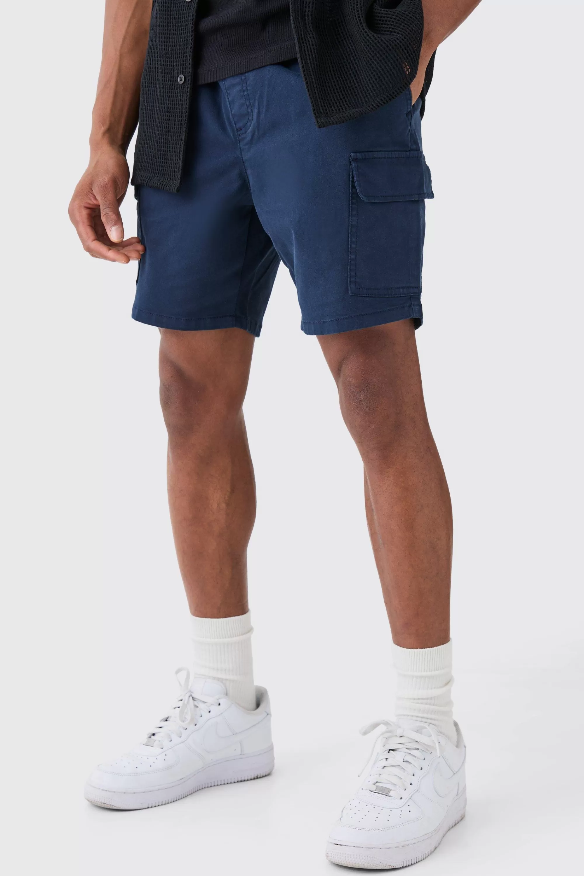 boohooMAN Slim Fit Elasticated Waist Cargo Shorts | UK