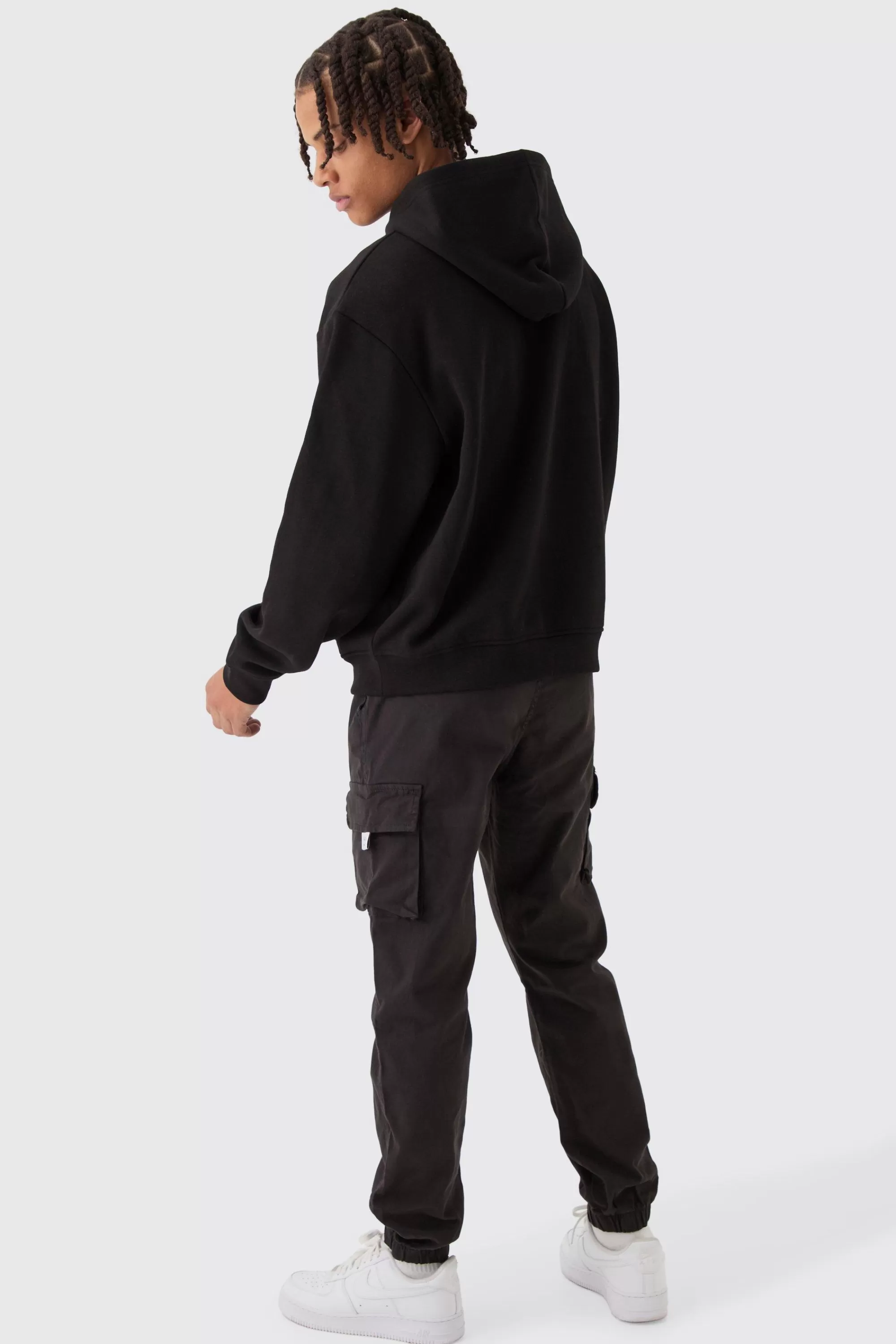 boohooMAN Slim Fit Elasticated Waist Woven Tab Cuffed Cargo Trousers | UK