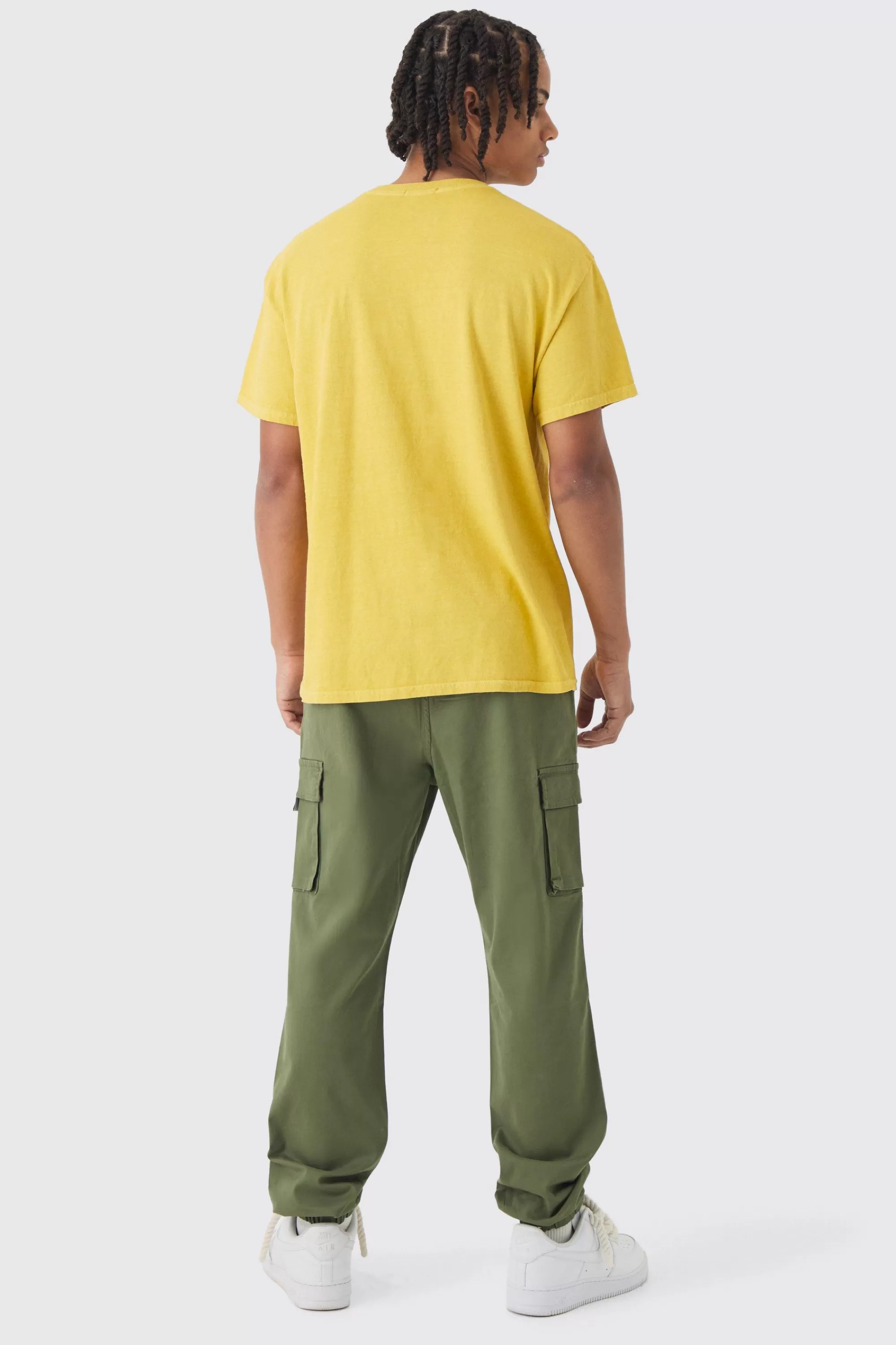 boohooMAN Slim Fit Elasticated Waist Woven Tab Cuffed Cargo Trousers | UK