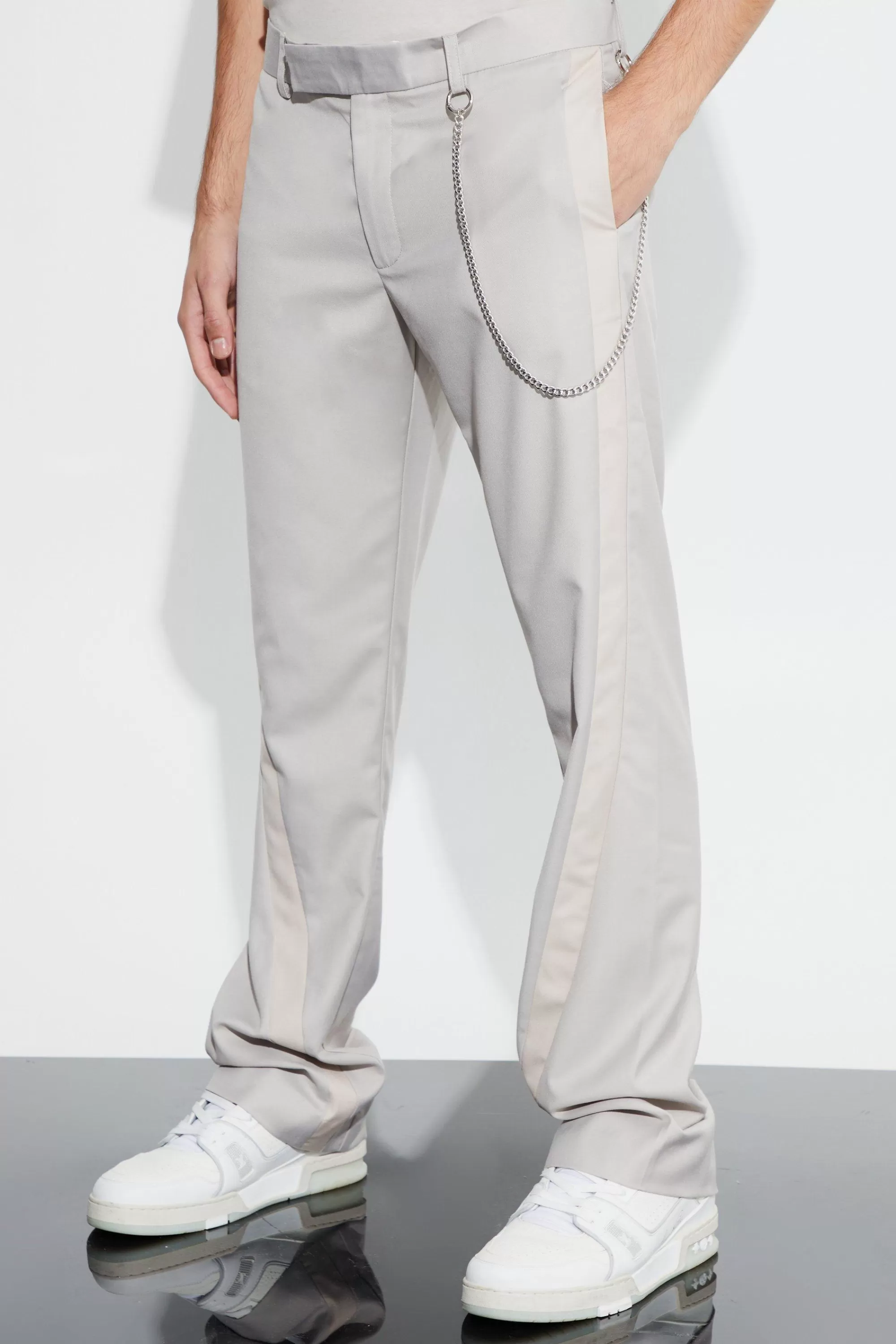 boohooMAN Slim Fit Flare Colour Block Panel Trouser | UK