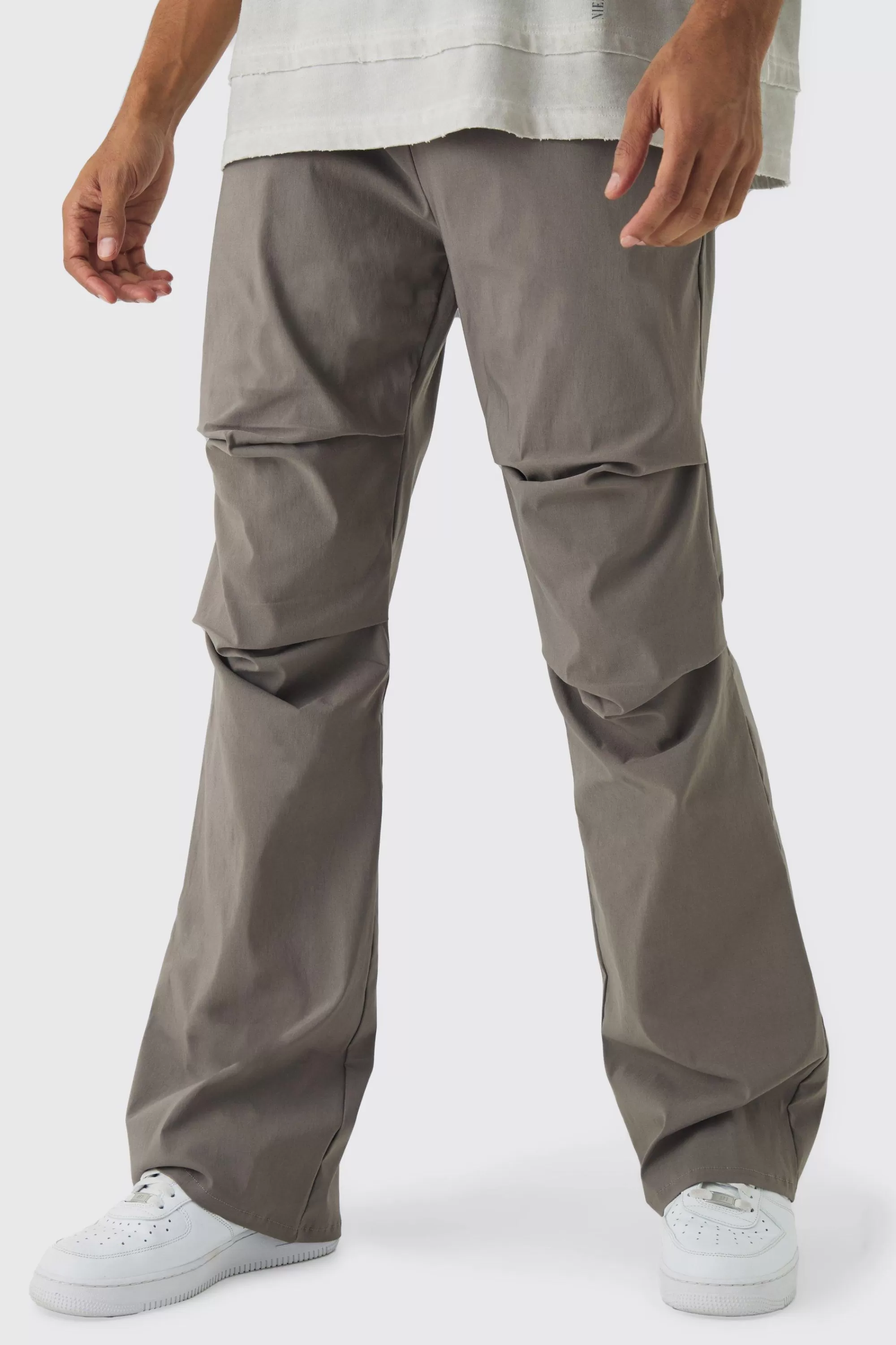 boohooMAN Slim Fit Flare Rushed Leg Bengaline Trouser | UK