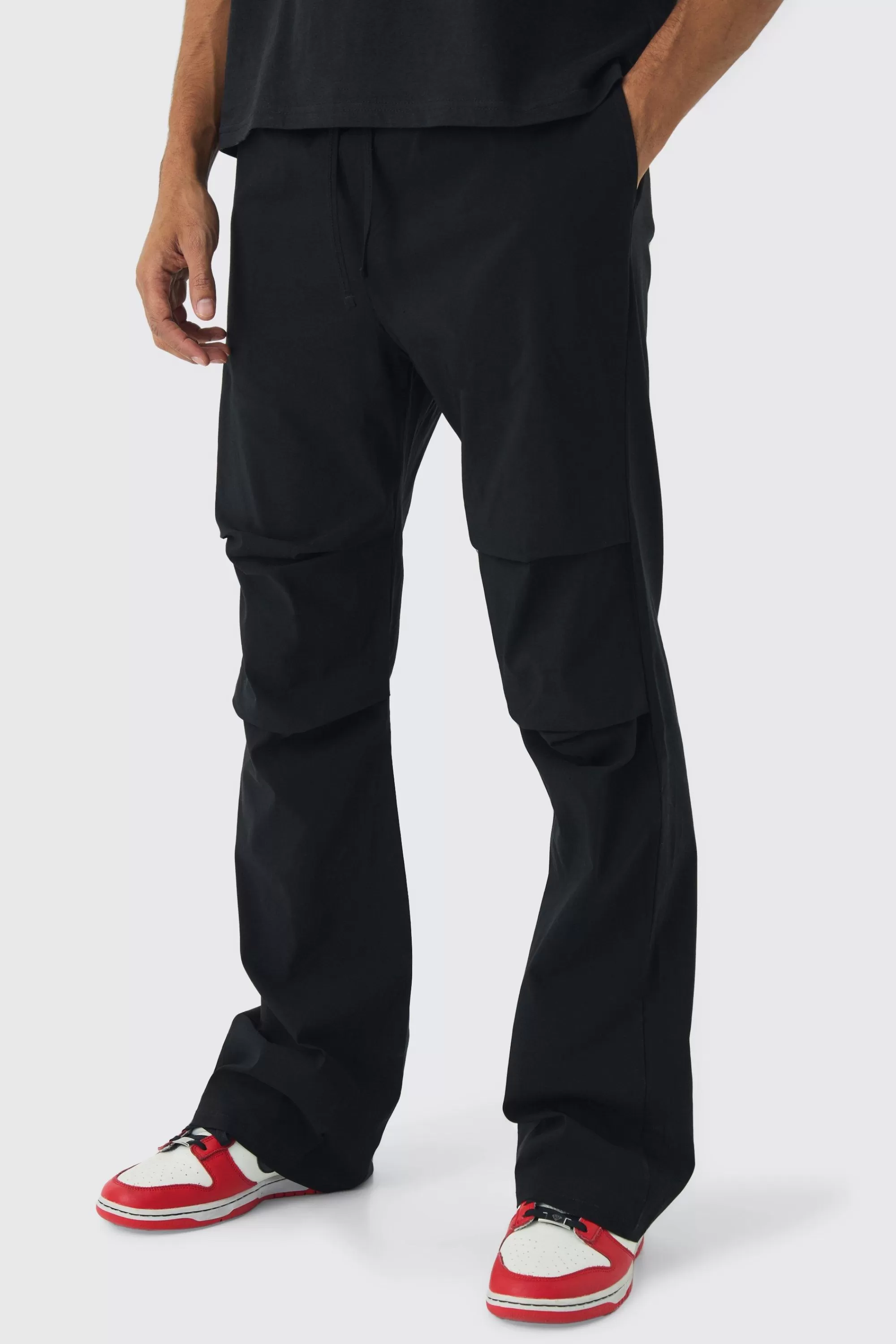 boohooMAN Slim Fit Flare Rushed Leg Bengaline Trouser | UK
