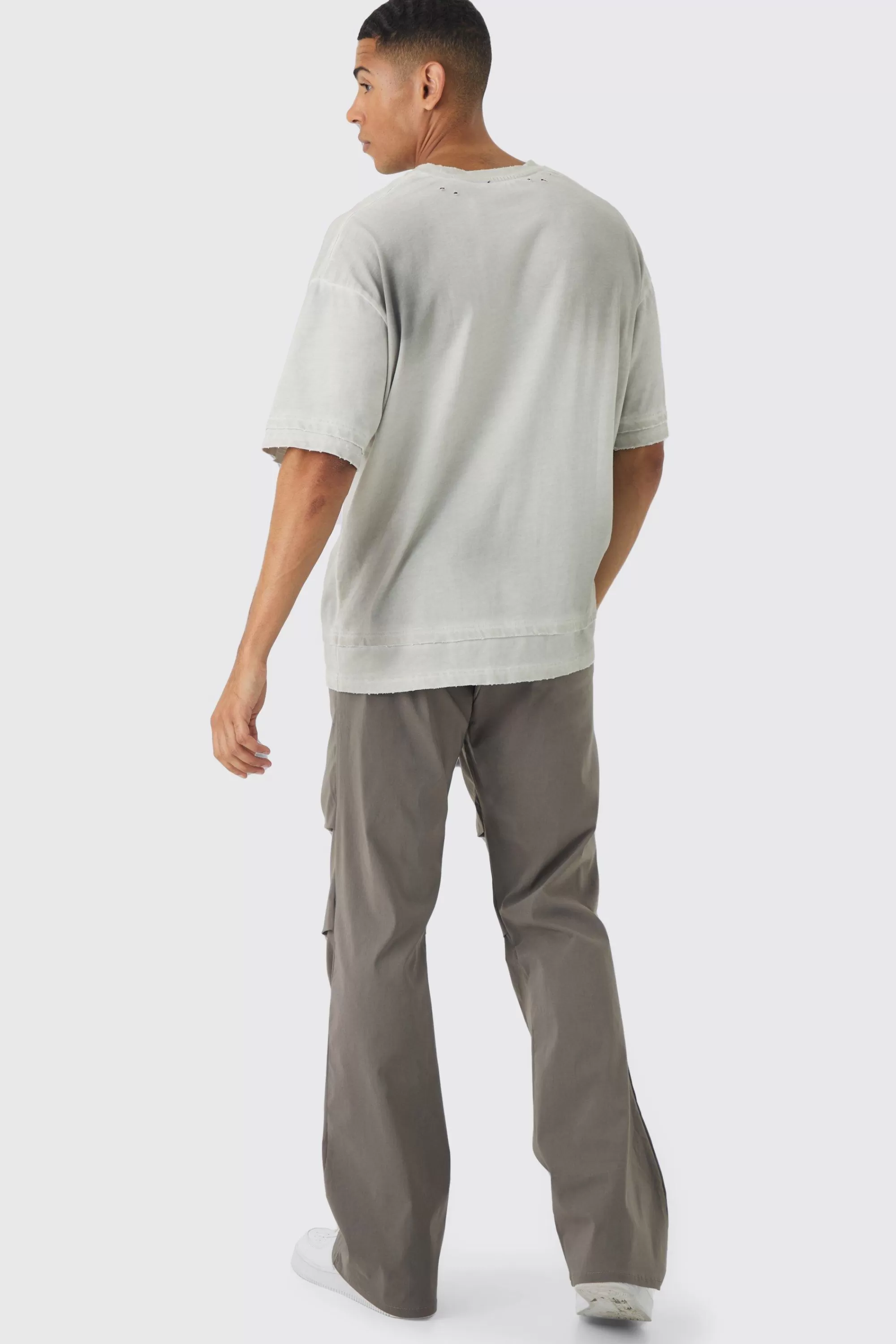 boohooMAN Slim Fit Flare Rushed Leg Bengaline Trouser | UK