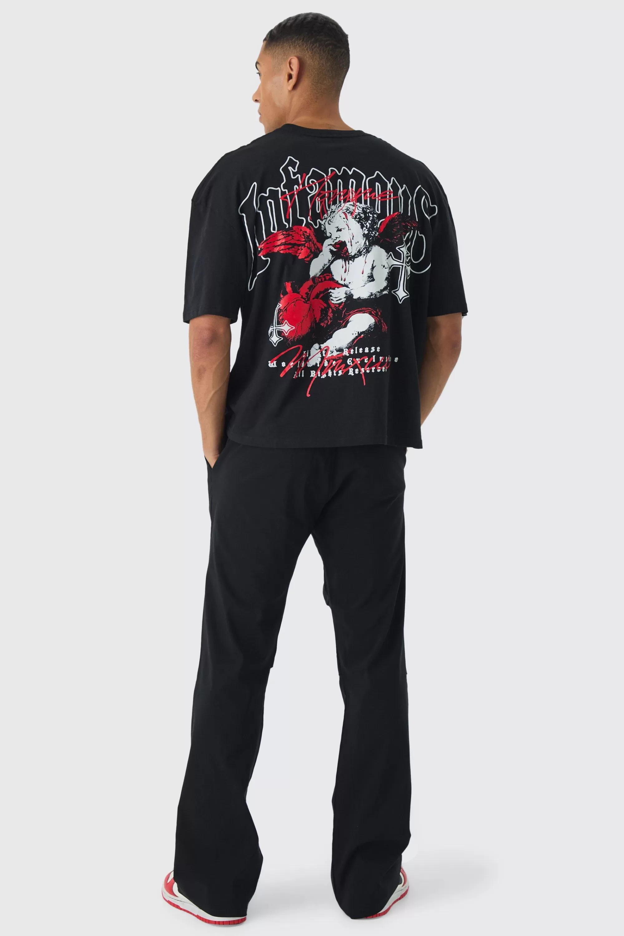 boohooMAN Slim Fit Flare Rushed Leg Bengaline Trouser | UK