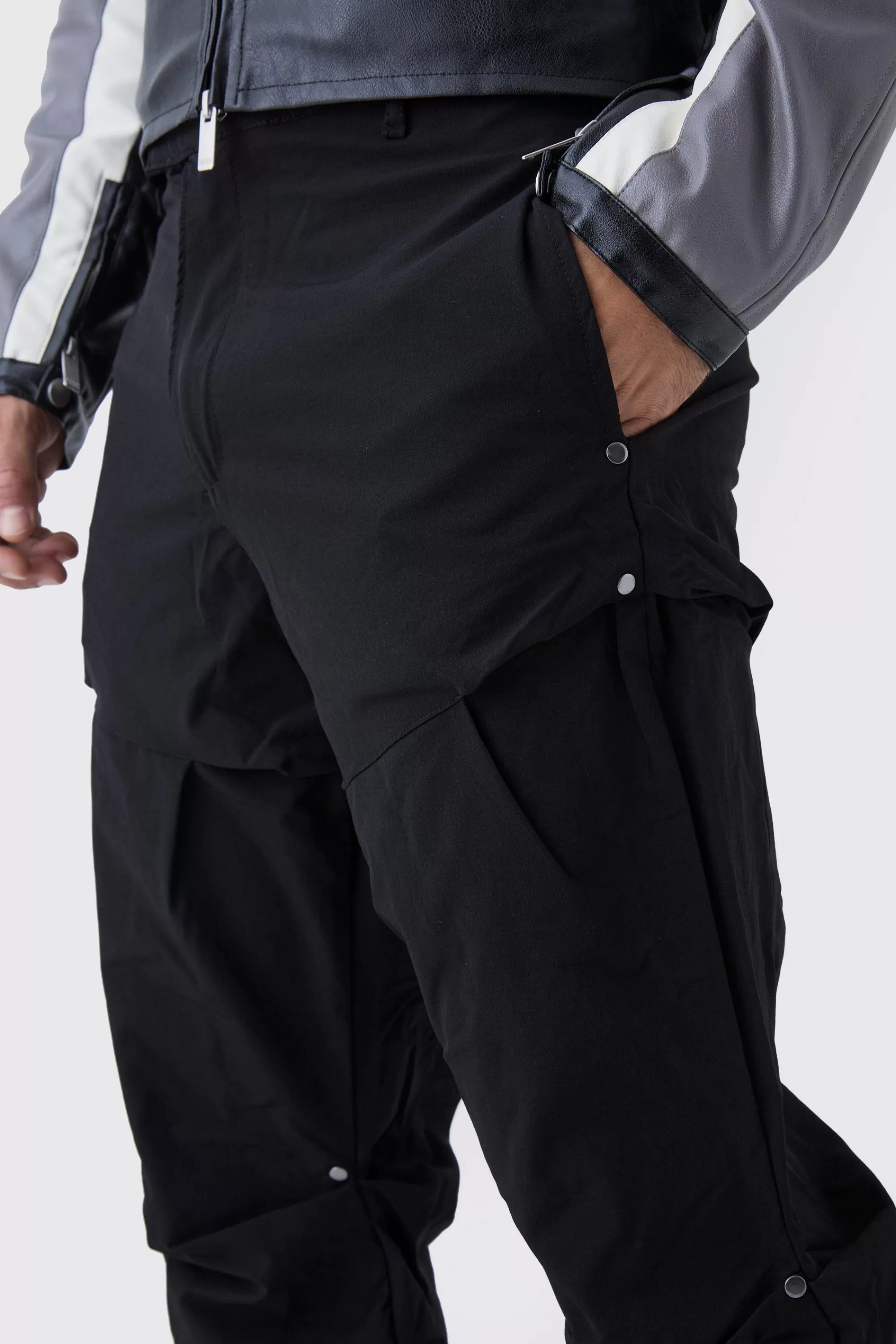 boohooMAN Slim Fit Flare Stacked Trousers With Ruched Detail | UK