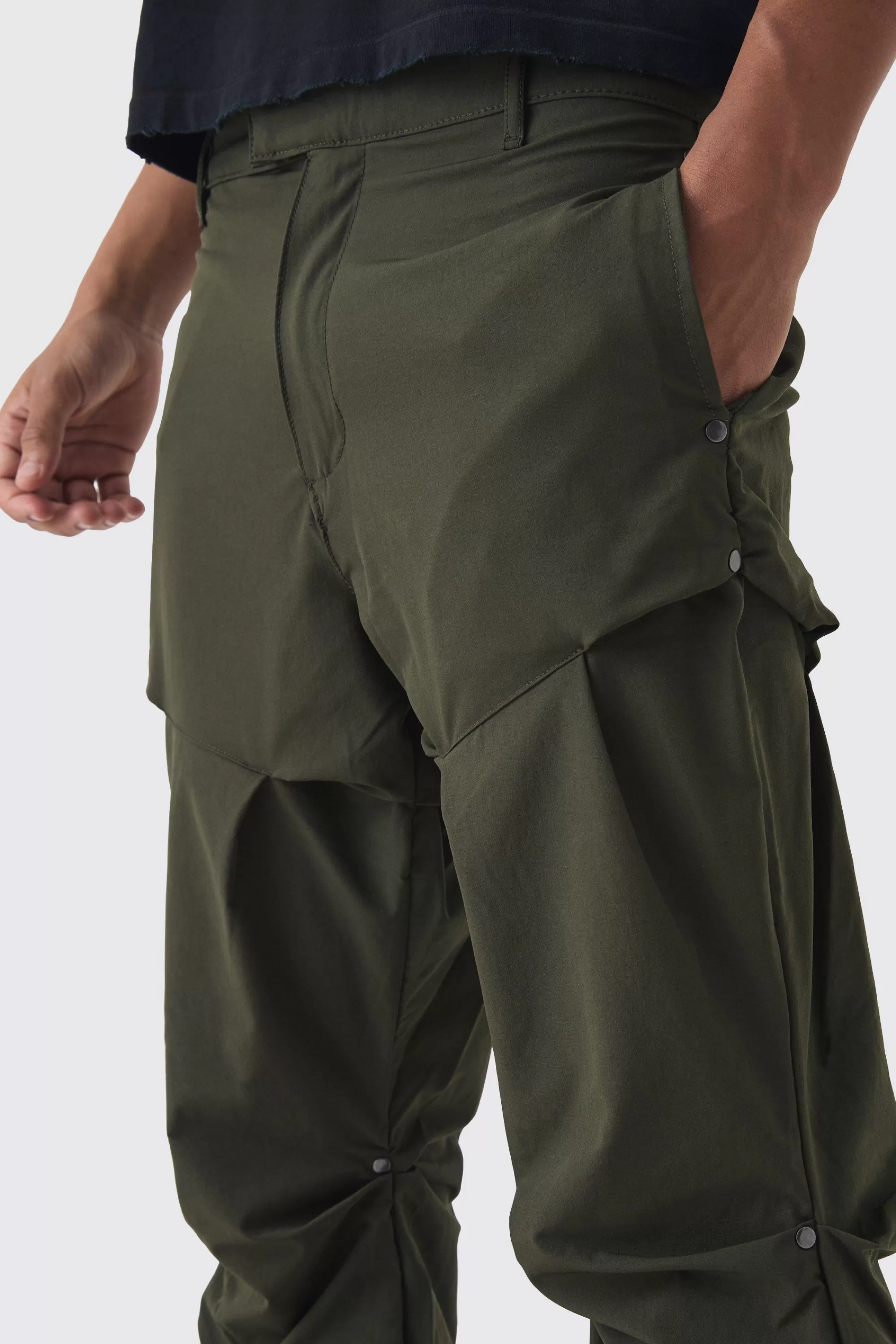 boohooMAN Slim Fit Flare Stacked Trousers With Ruched Detail | UK