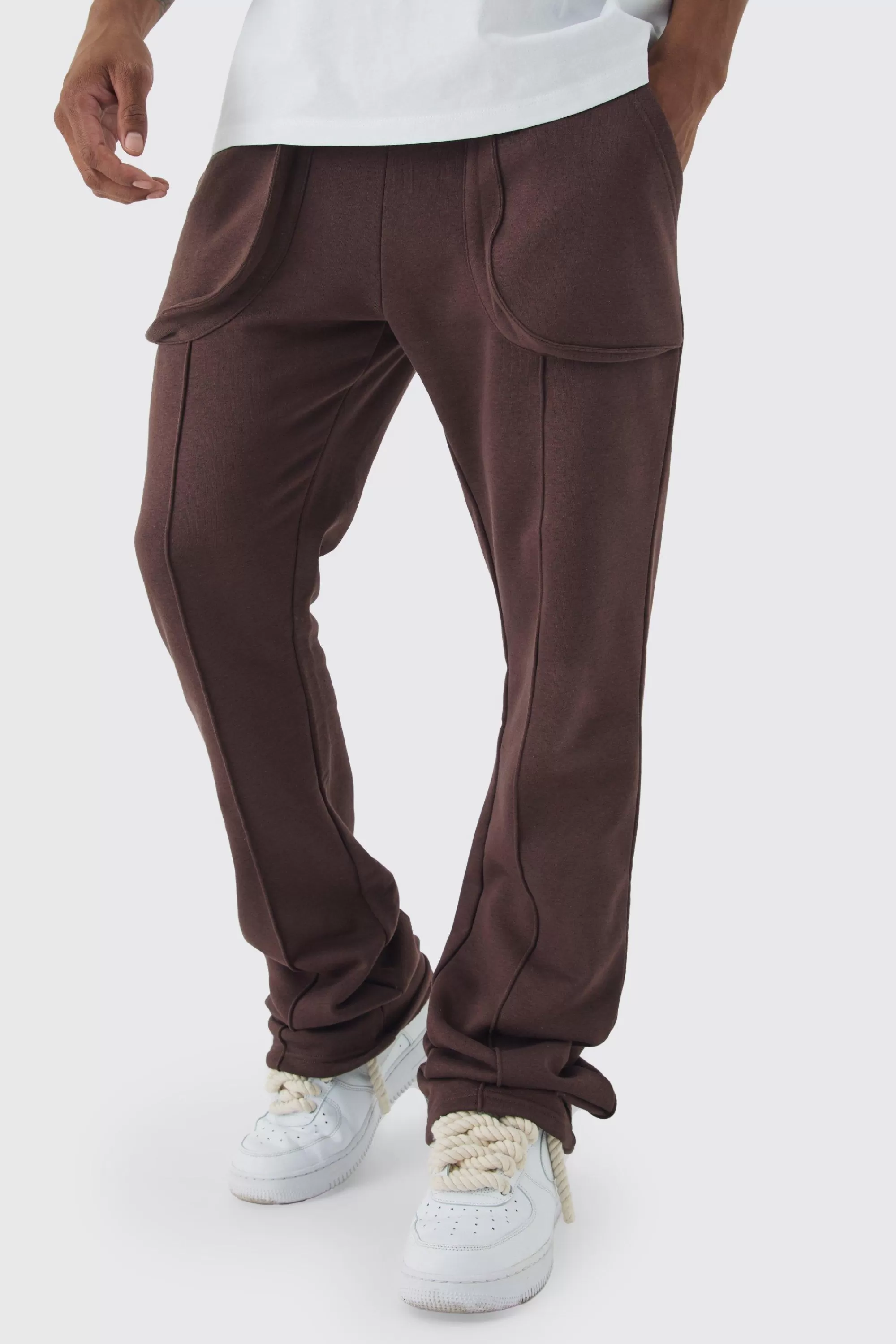 boohooMAN Slim Fit Flared Stacked 3D Pocket Jogger | UK
