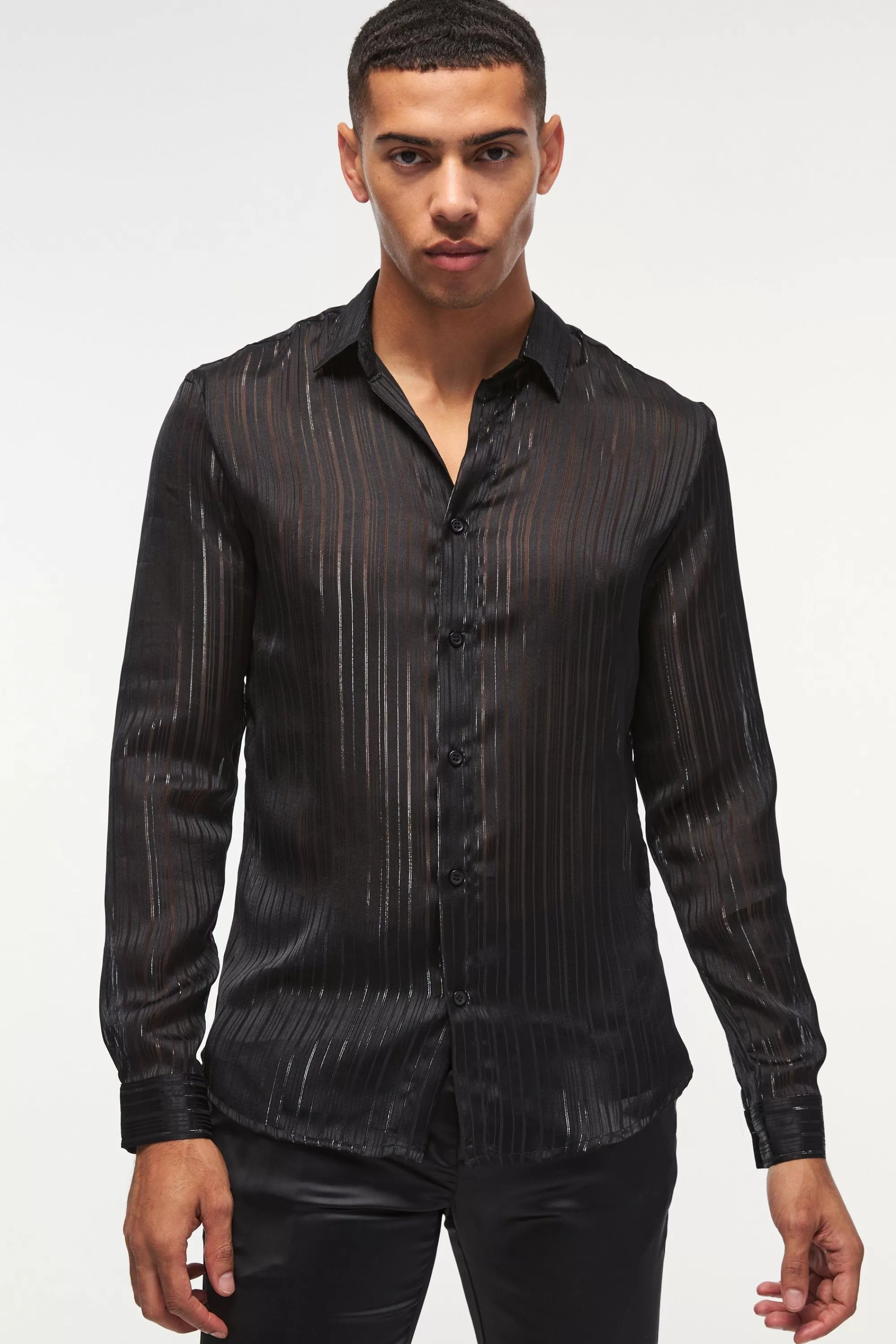 boohooMAN Slim Fit Long Sleeve Mesh Shirt | UK