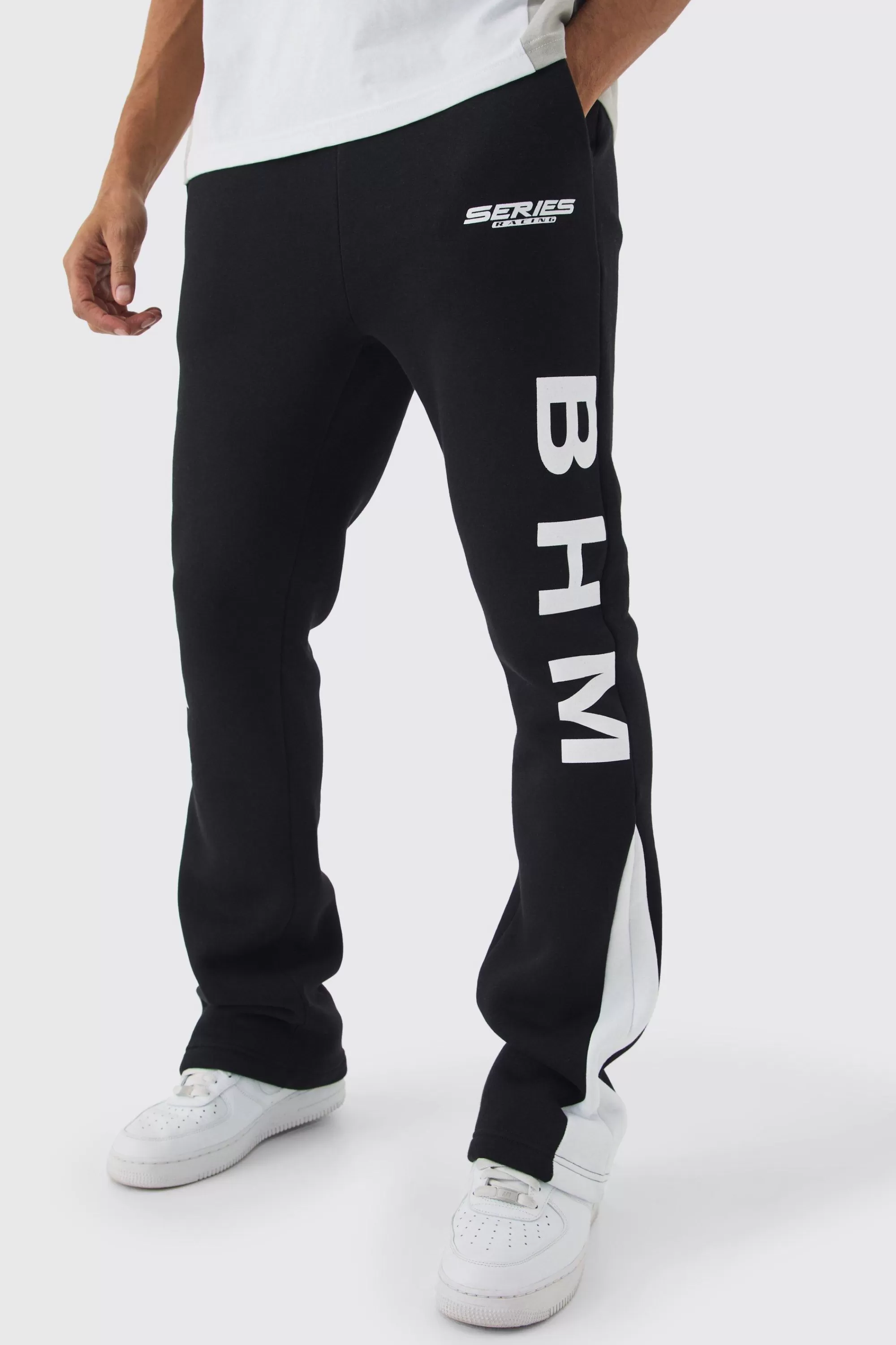 boohooMAN Slim Fit Moto Series Flared Stacked Gusset Jogger | UK