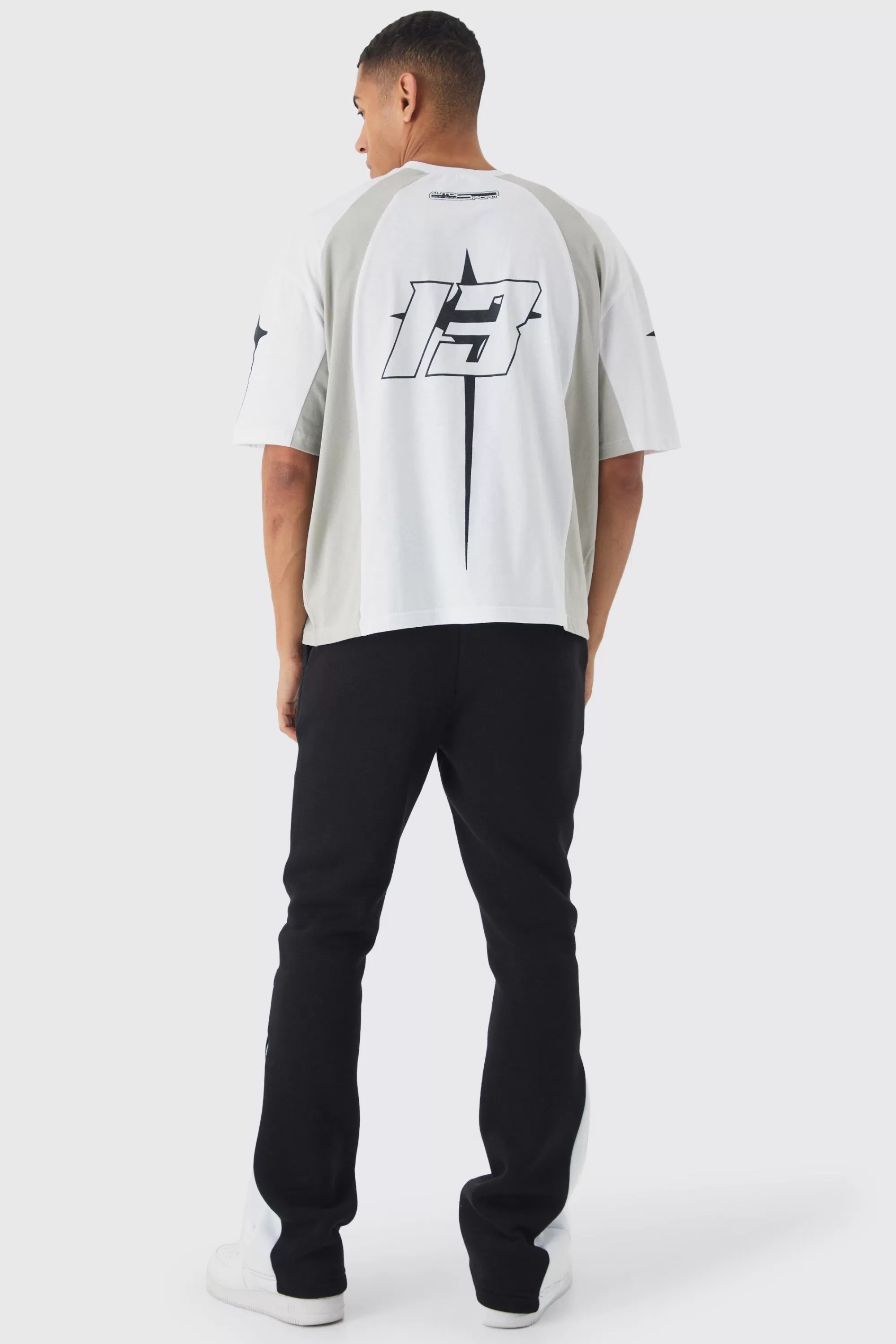 boohooMAN Slim Fit Moto Series Flared Stacked Gusset Jogger | UK